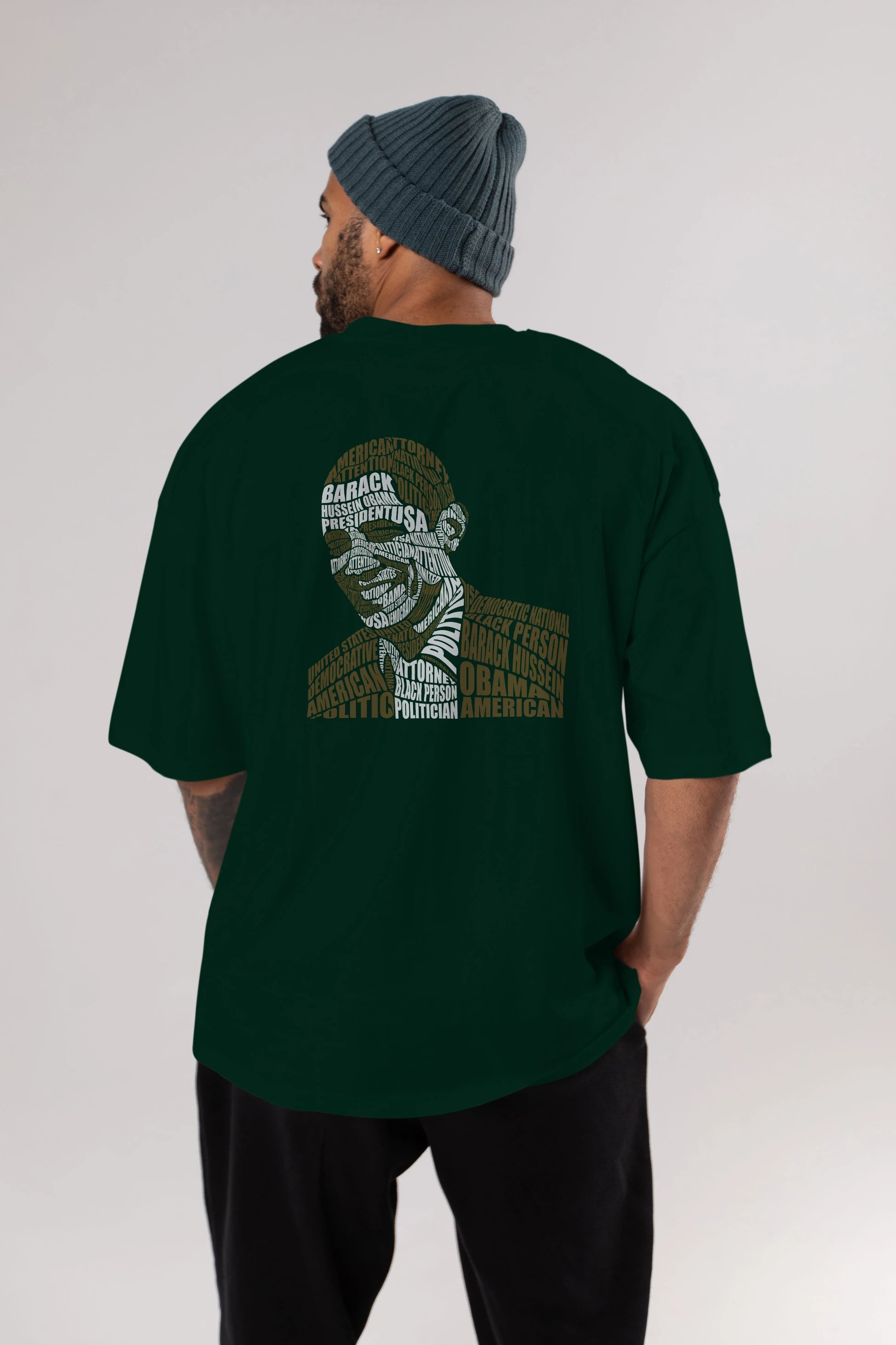 Obama Calligram Arka Baskılı Oversize t-shirt %100 pamuk Erkek Kadın Unisex