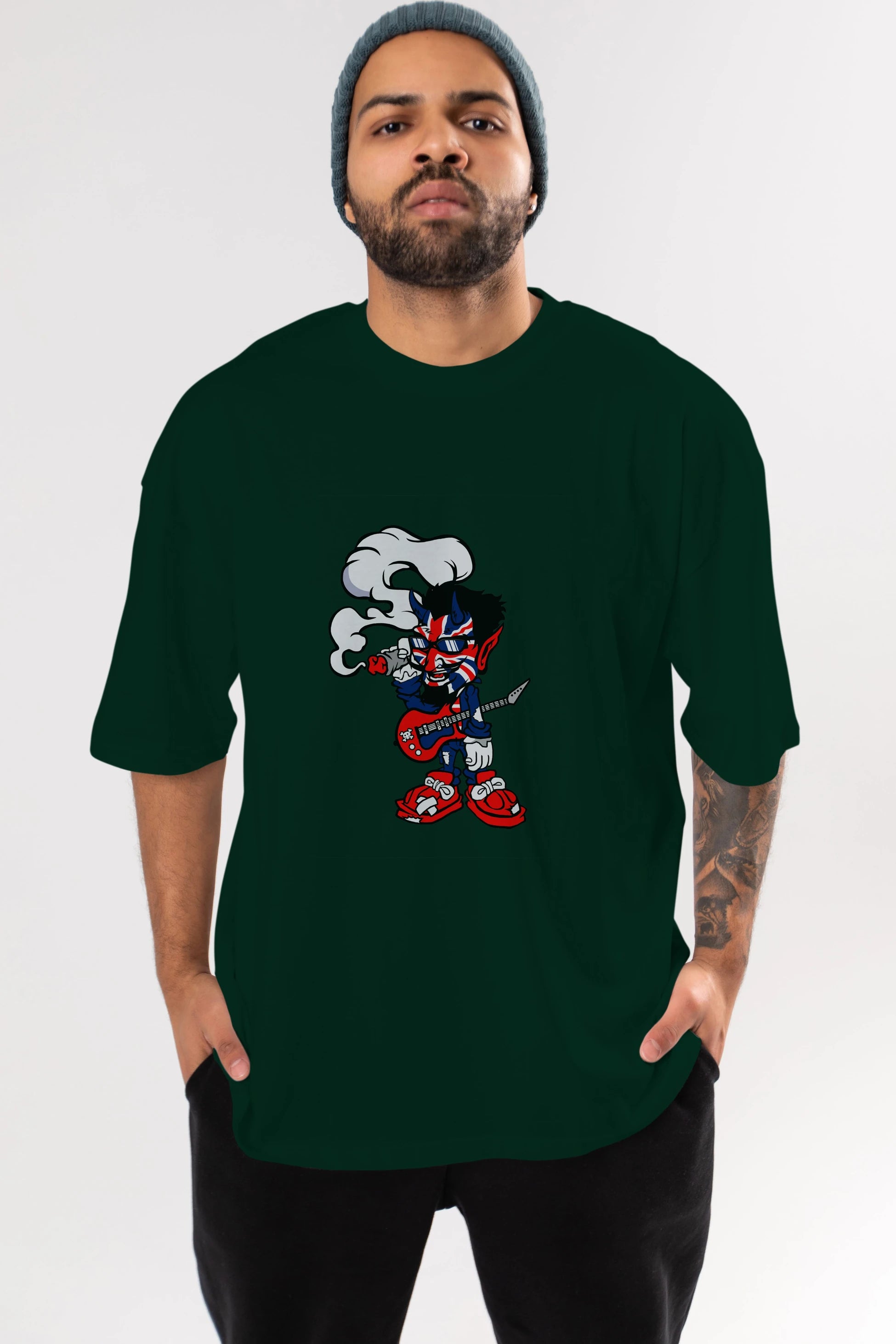 Uk Devil Rockstar Ön Baskılı Oversize t-shirt Erkek Kadın Unisex %100 Pamuk tişort
