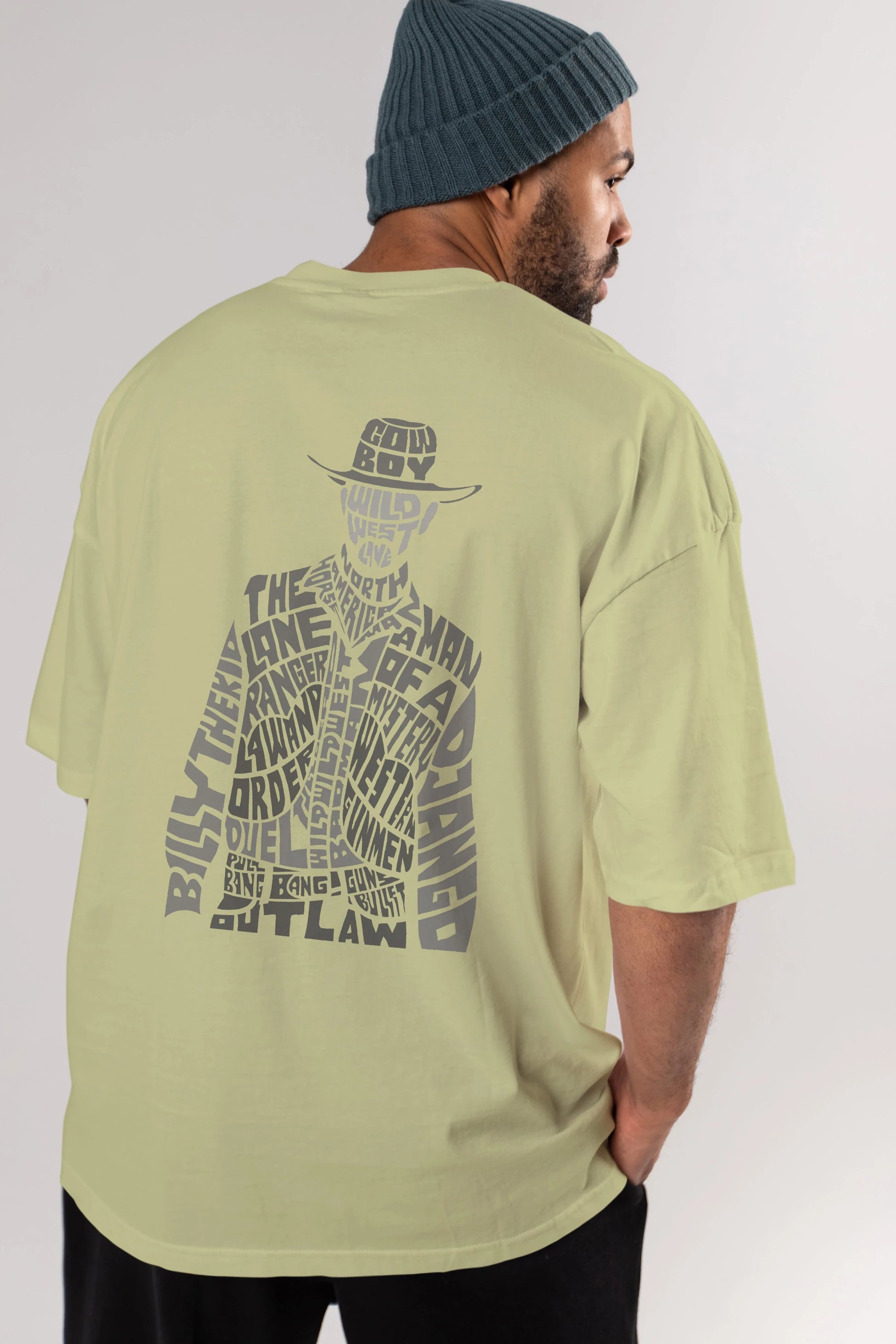 Cowboy Arka Baskılı Oversize t-shirt %100 pamuk Erkek Kadın Unisex