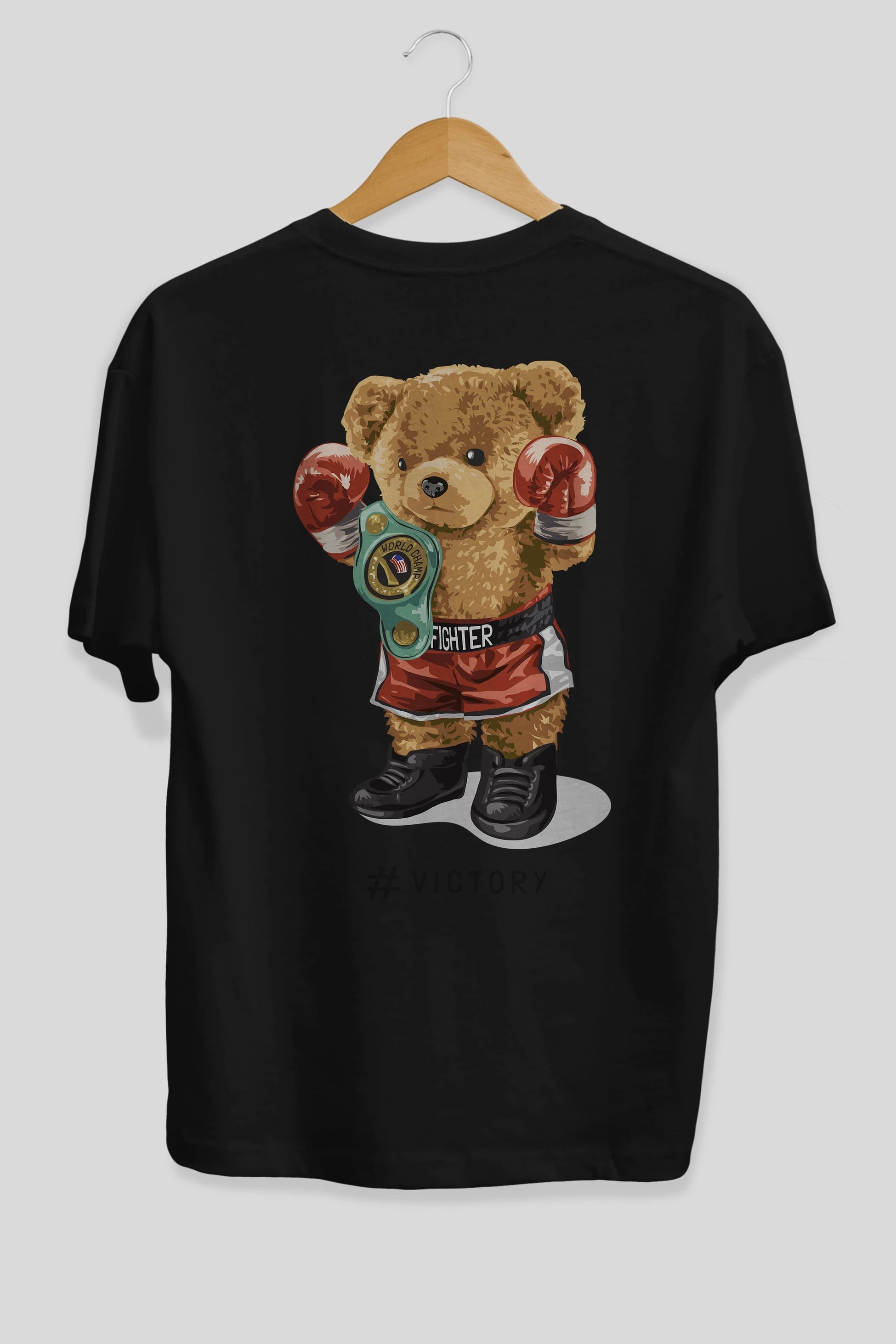 Teddy Bear Victory Arka Baskılı Oversize t-shirt Erkek Kadın Unisex %100 Pamuk