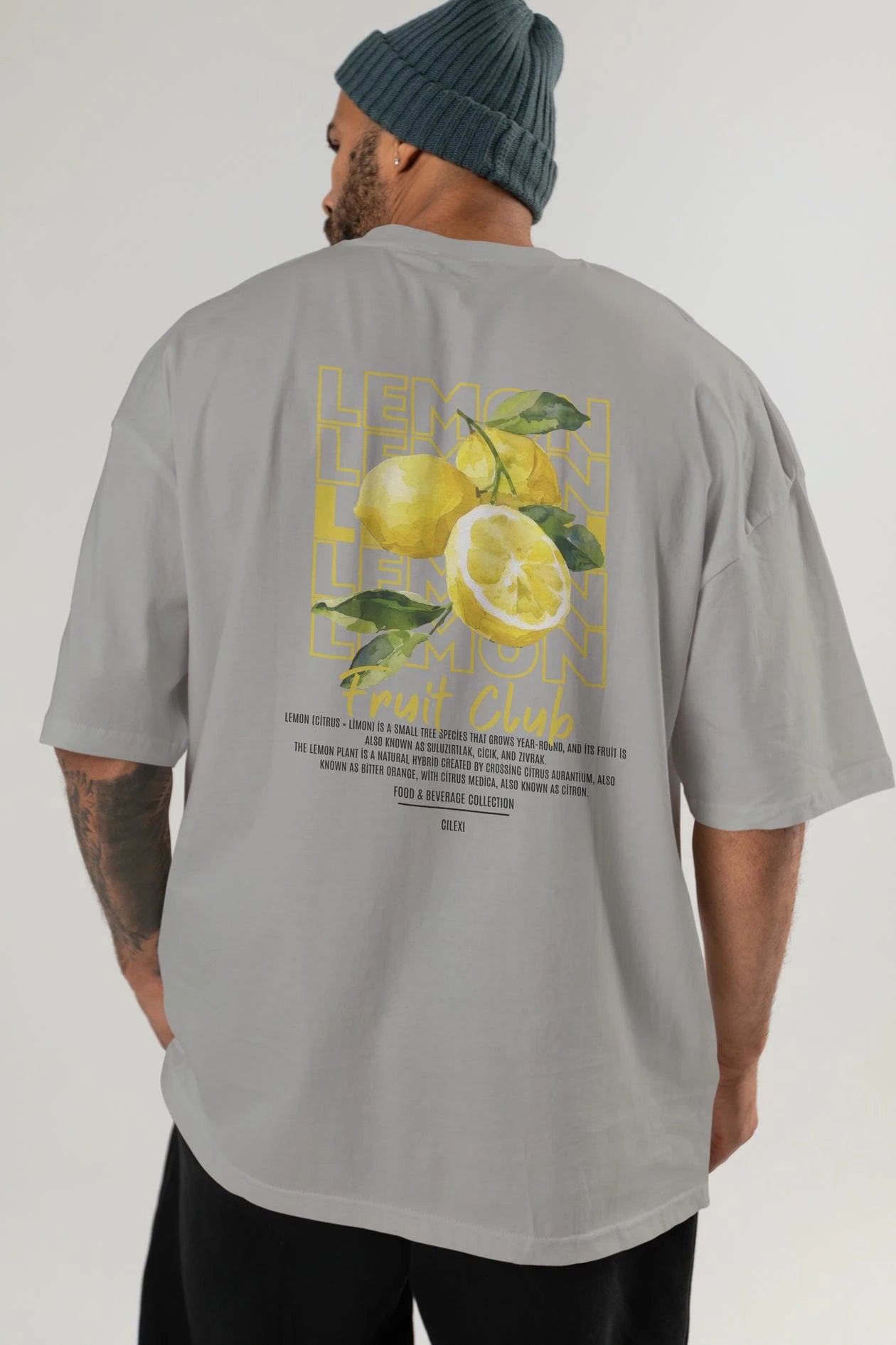 Lemon Arka Baskılı Oversize t-shirt Erkek Kadın Pamuk Bisiklet Yaka tişort