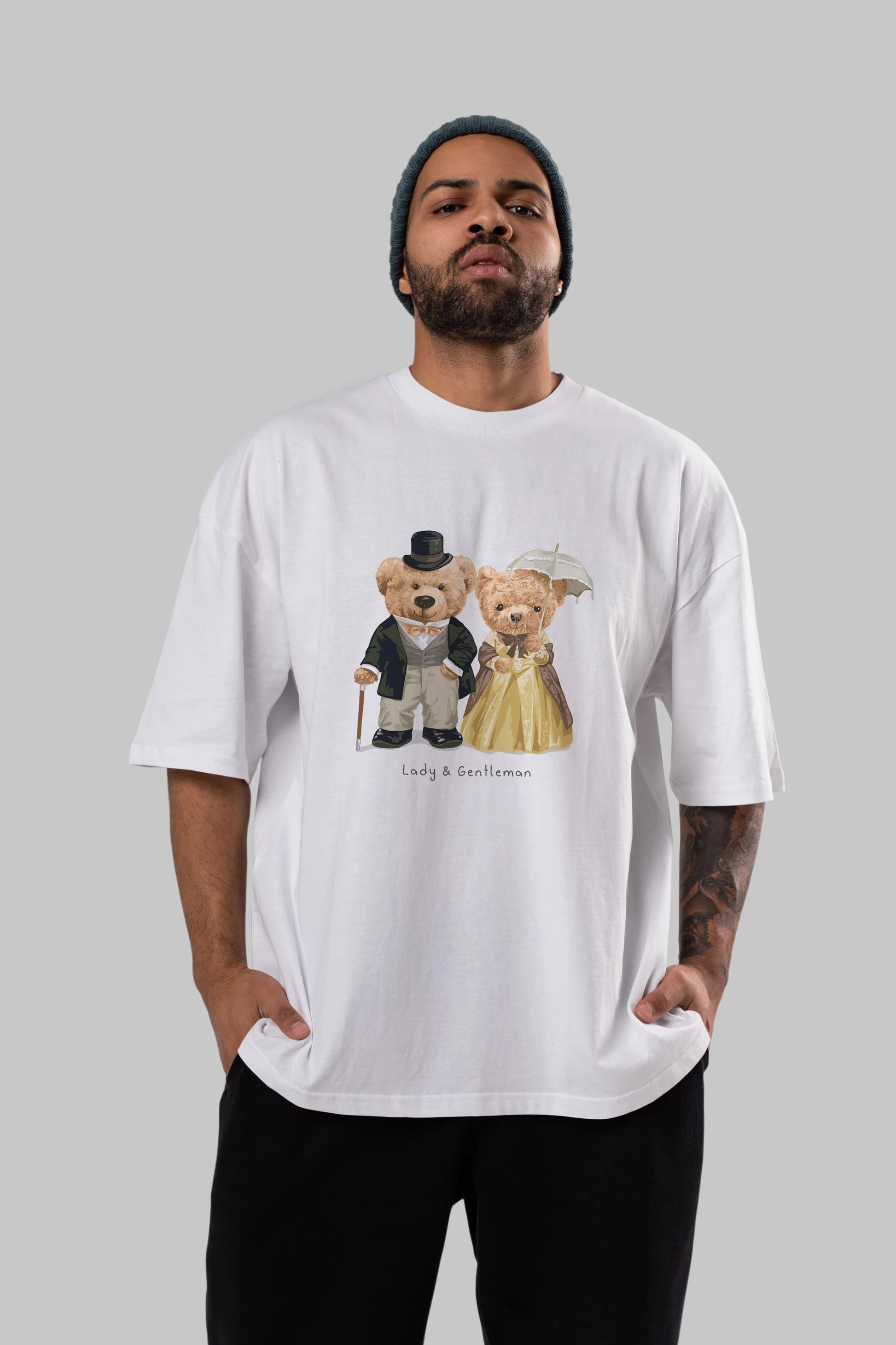 Teddy Bear Couple Ön Baskılı Oversize t-shirt Erkek Kadın Unisex %100 Pamuk