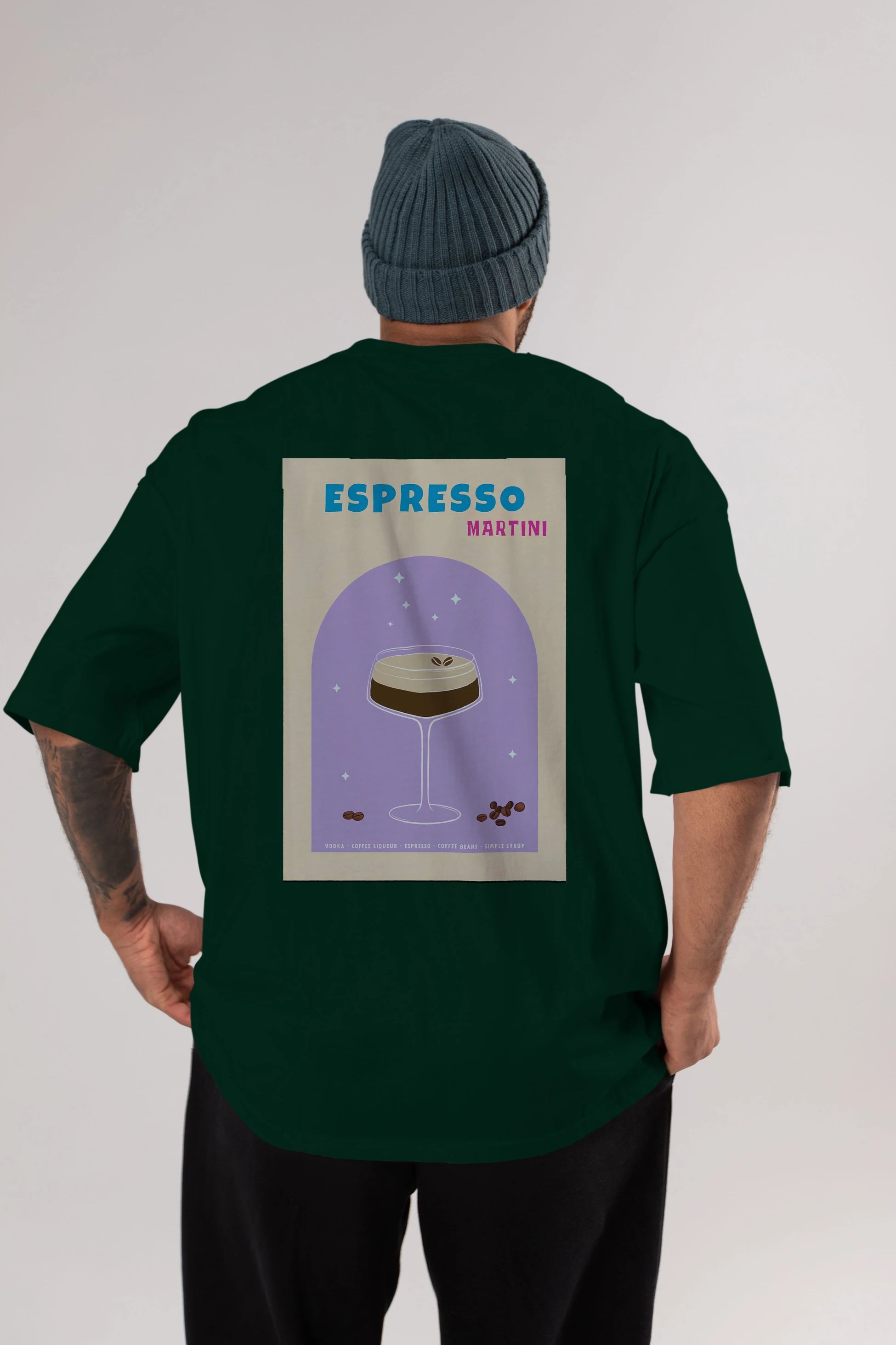 Espresso Martini 5 Arka Baskılı Oversize t-shirt Erkek Kadın Unisex %100 Pamuk Bisiklet Yaka tişort