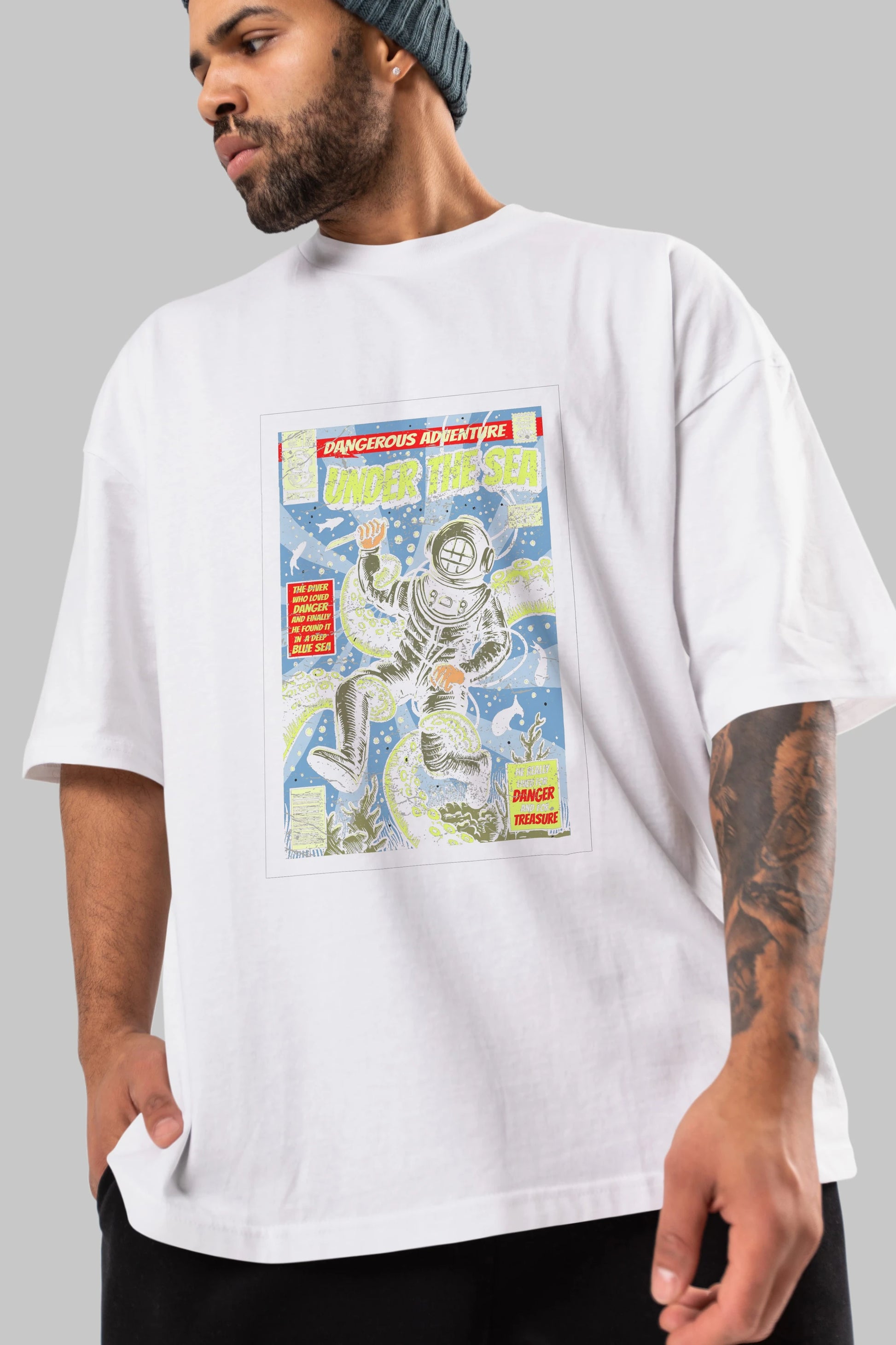Under The Sea Ön Baskılı Oversize t-shirt Erkek Kadın Unisex %100 Pamuk tişort