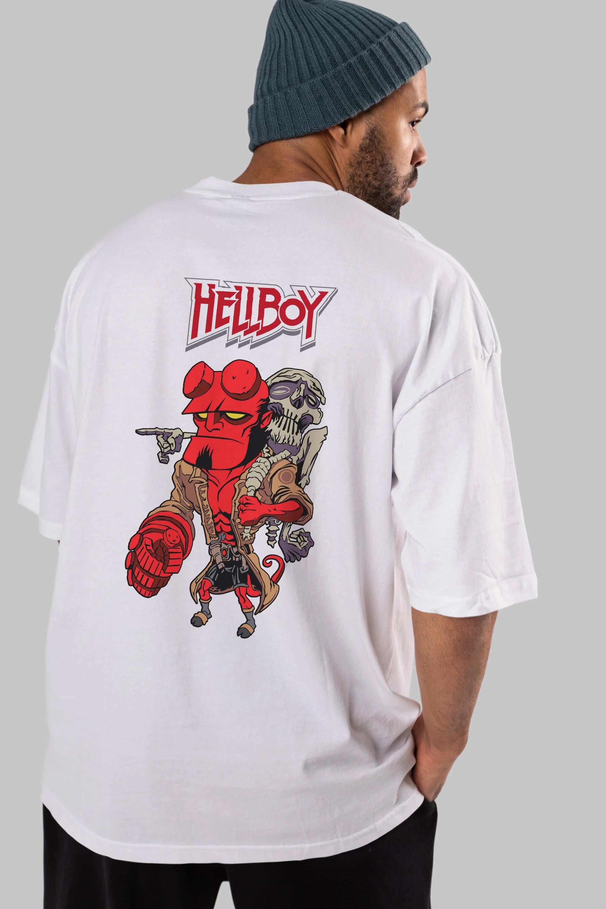 Hellboy (2) Arka Baskılı Oversize t-shirt Erkek Kadın Unisex %100 Pamuk Bisiklet Yaka tişort