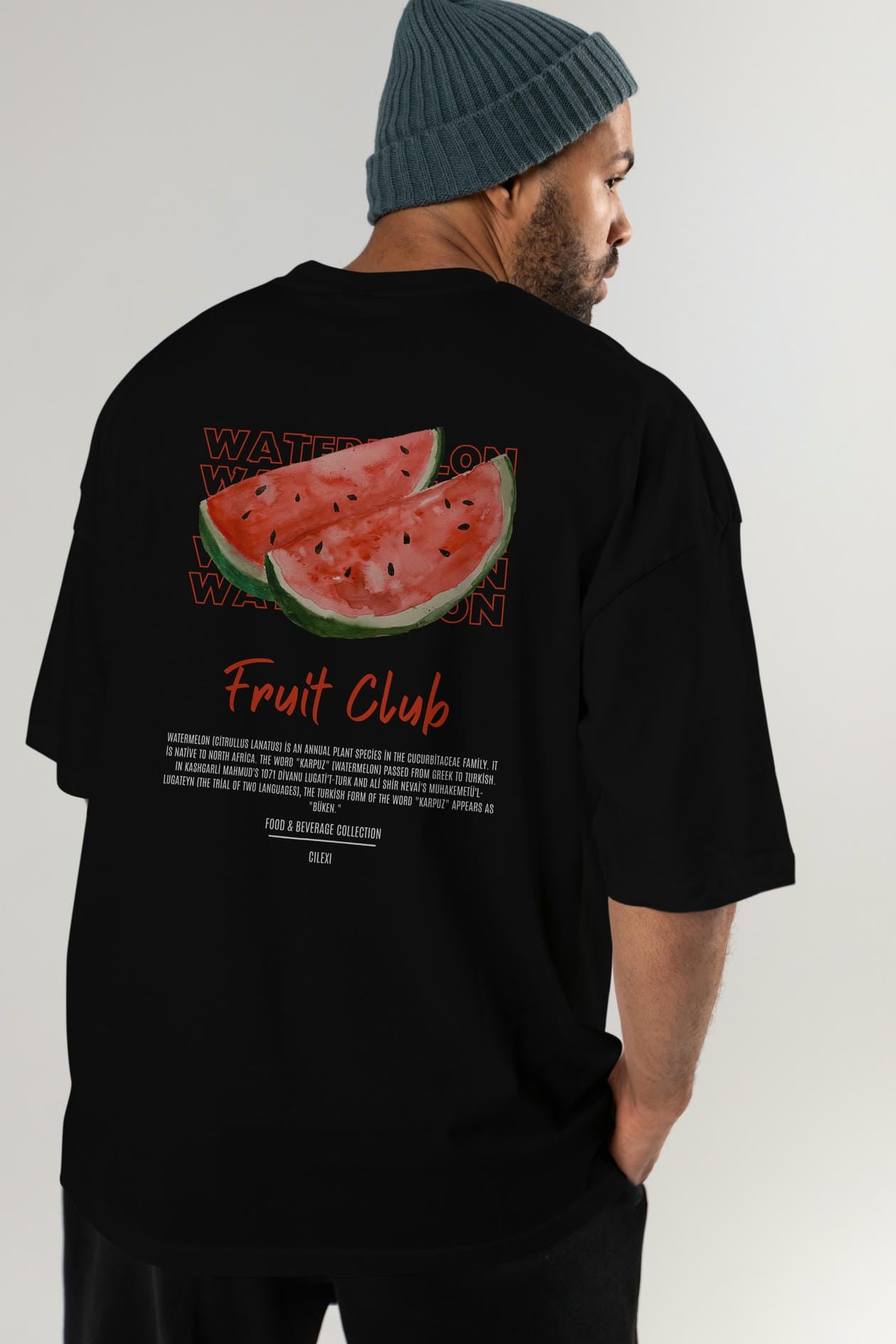 Watermelon Arka Baskılı Oversize t-shirt Erkek Kadın Pamuk Bisiklet Yaka tişort