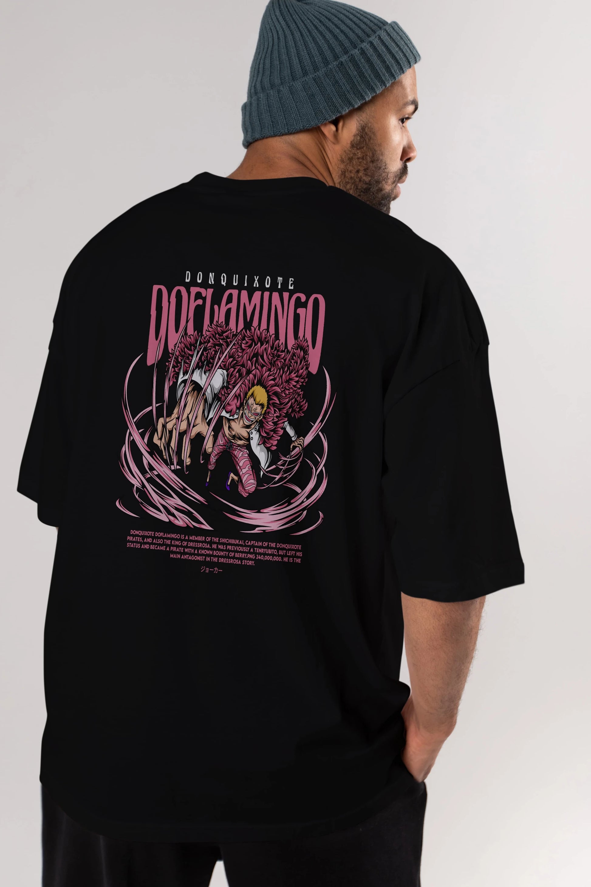 Doflamingo Anime Arka Baskılı Oversize t-shirt Erkek Kadın Unisex
