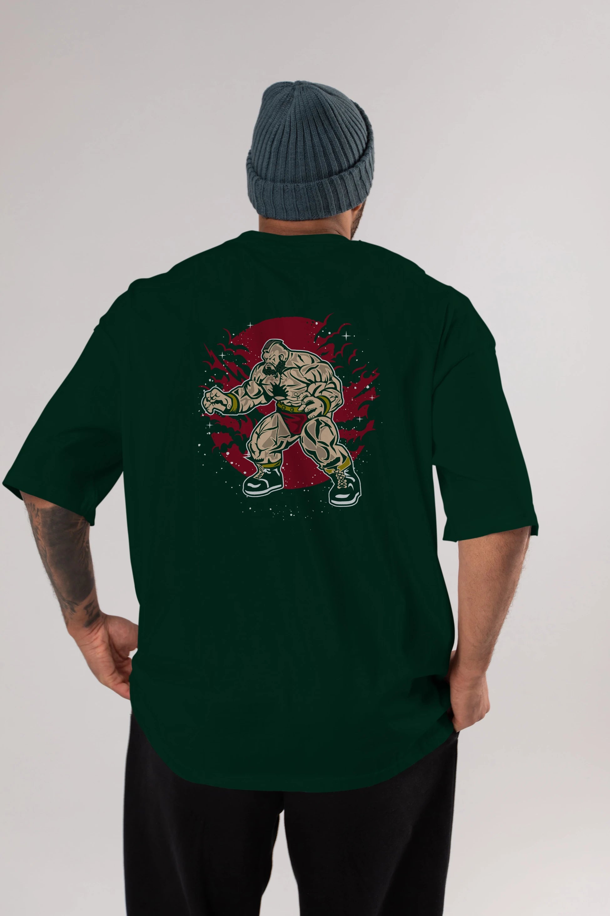 ZANGGIEF Arka Baskılı Oversize t-shirt Erkek Kadın Unisex %100 Pamuk