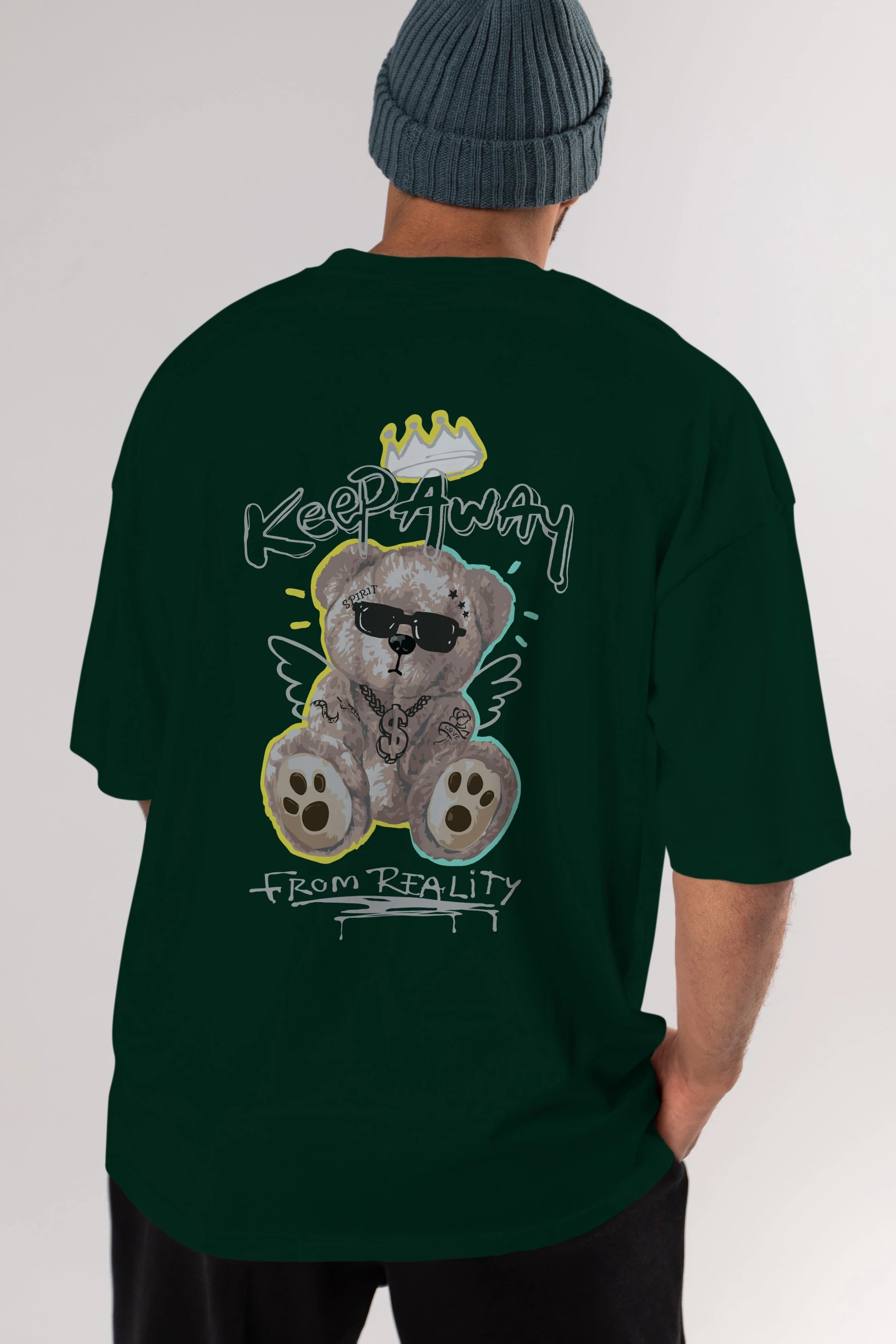 Keep Away Bear Arka Baskılı Oversize t-shirt Erkek Kadın Unisex