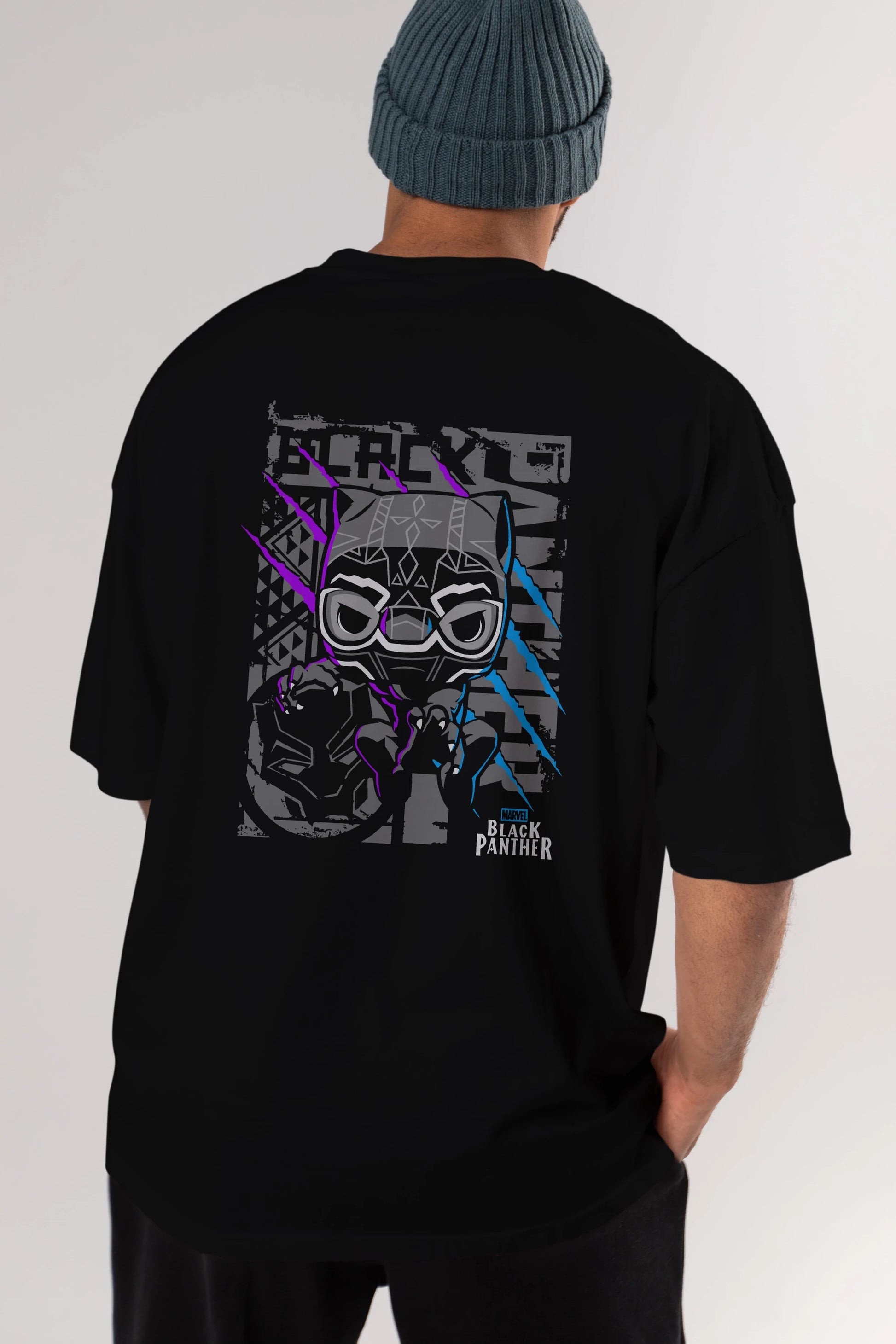 Black Panther Arka Baskılı Oversize t-shirt Erkek Kadın Unisex %100 Pamuk Bisiklet Yaka tişort