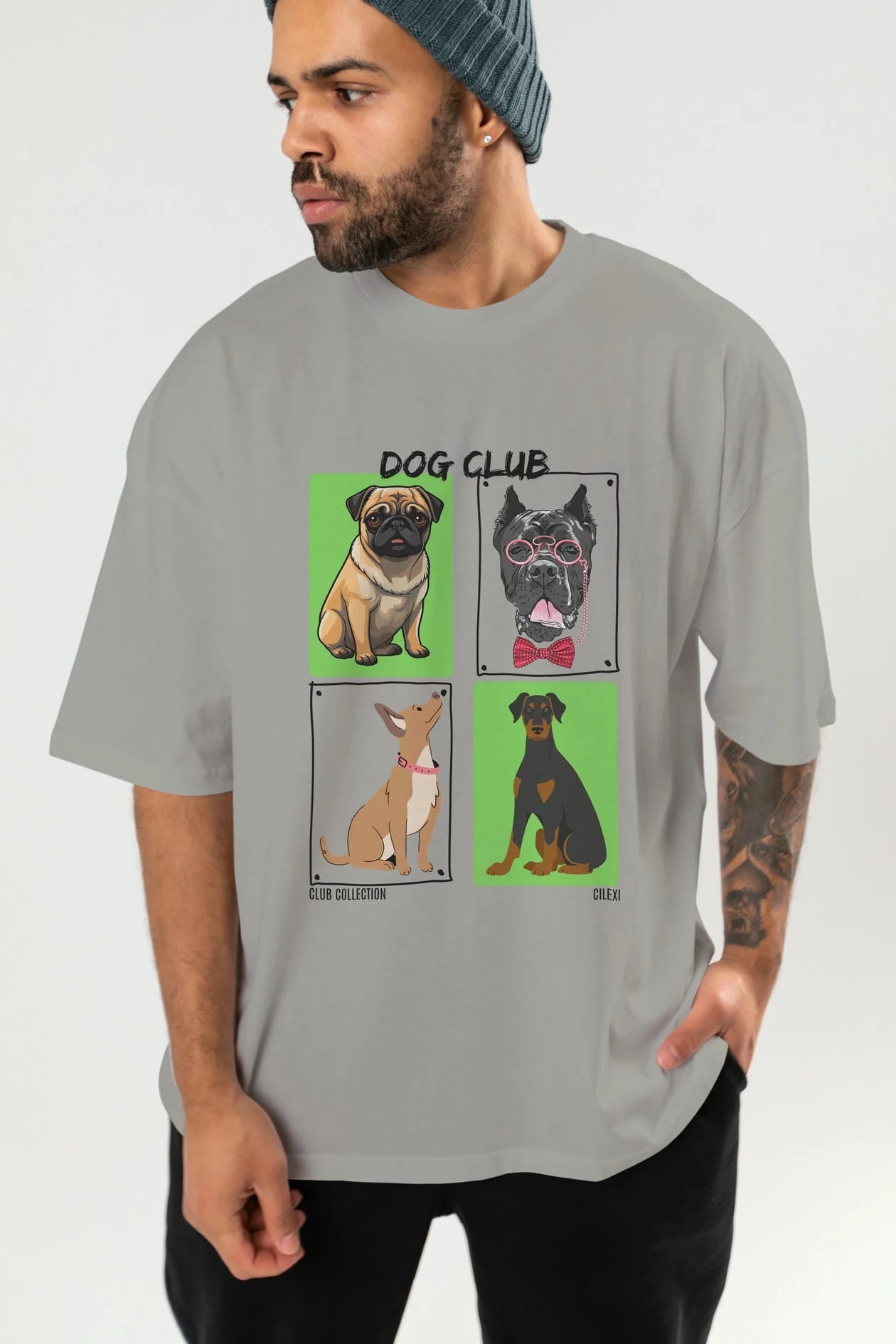Dog Club ön Baskılı Oversize t-shirt Erkek Kadın %100 Pamuk Bisiklet Yaka tişort