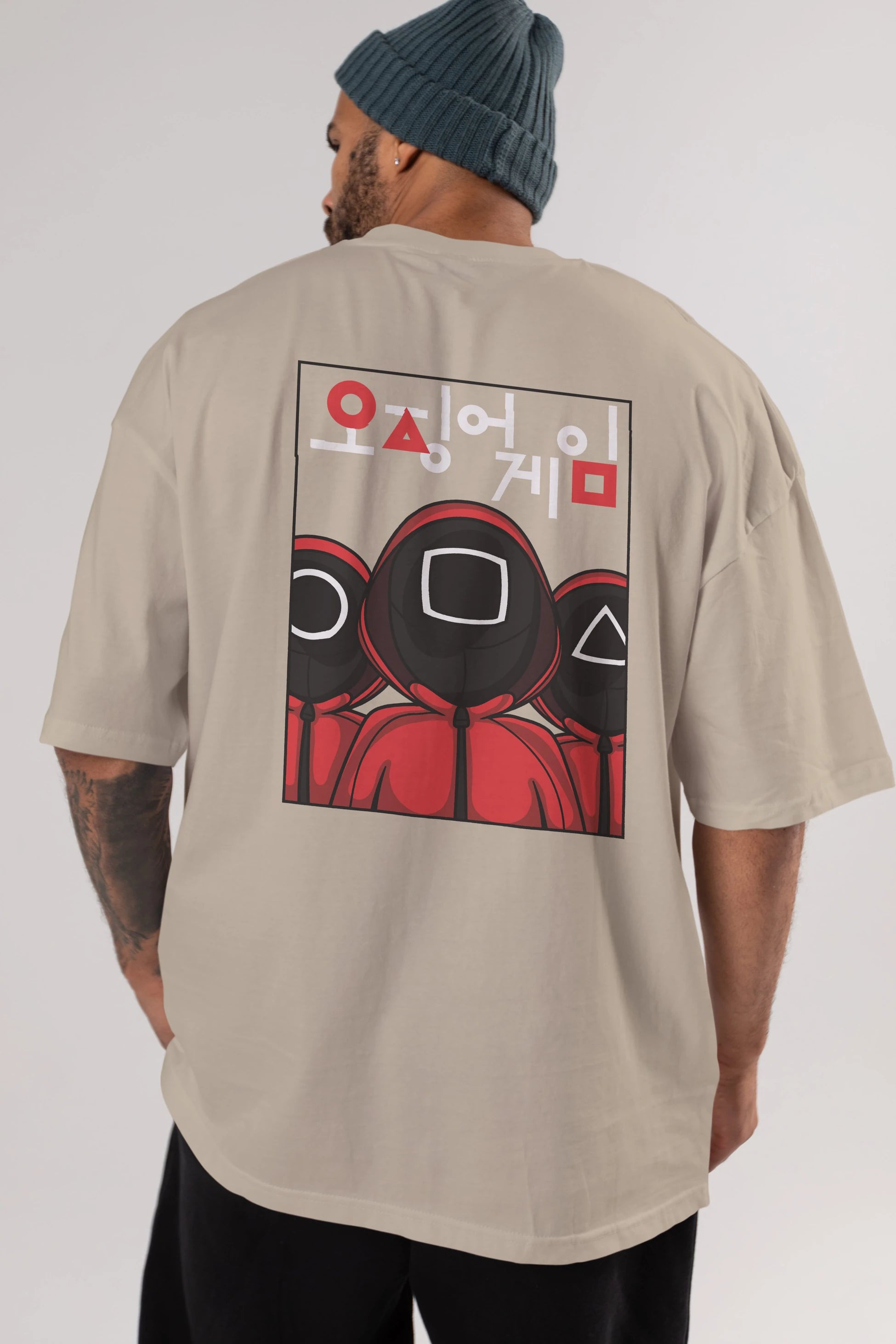 Squid Game (7) Arka Baskılı Oversize t-shirt Erkek Kadın Unisex %100 Pamuk Bisiklet Yaka tişort