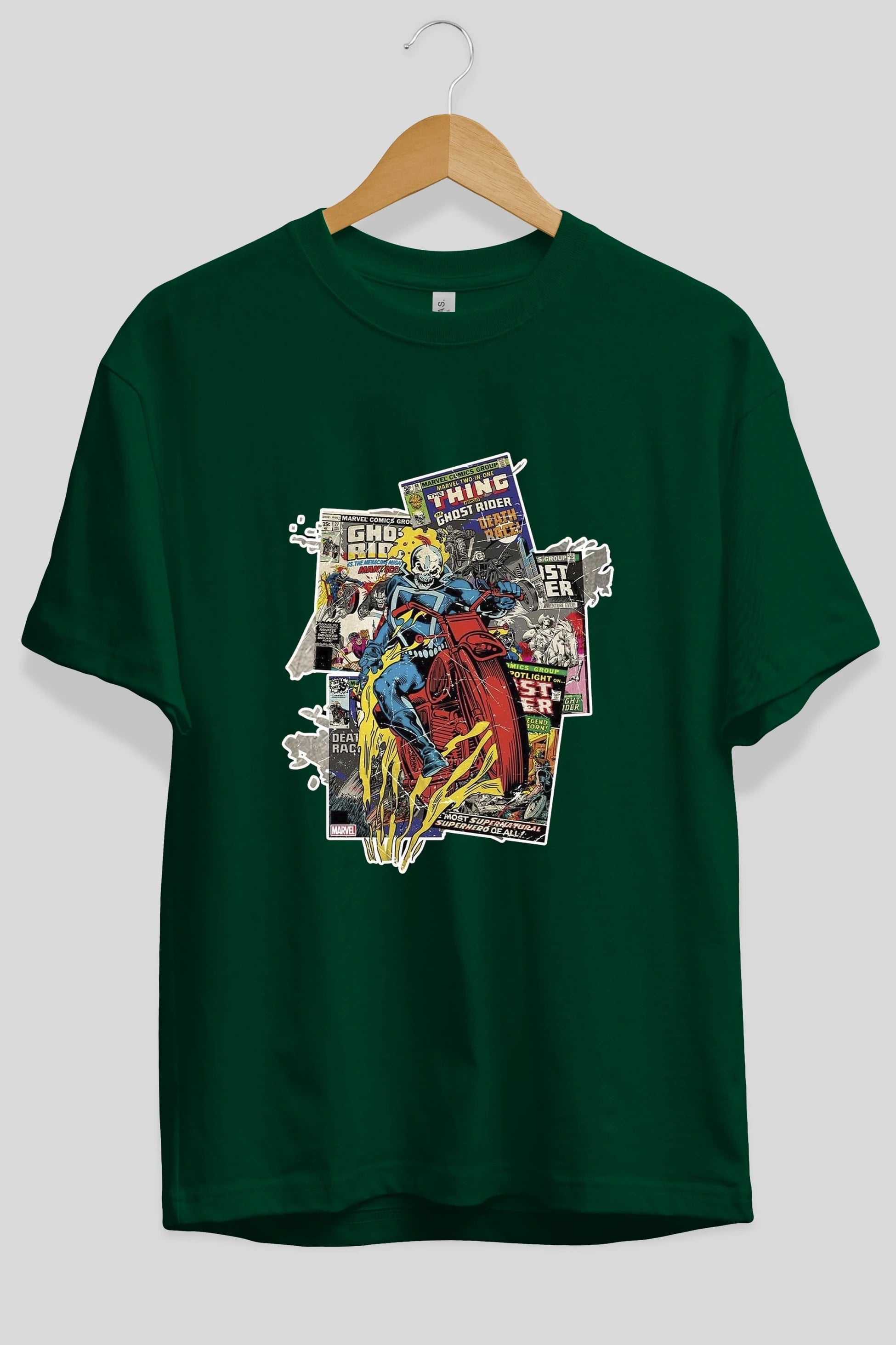 Ghost Rider Ön Baskılı Oversize t-shirt Erkek Kadın Unisex %100 Pamuk Bisiklet Yaka tişort