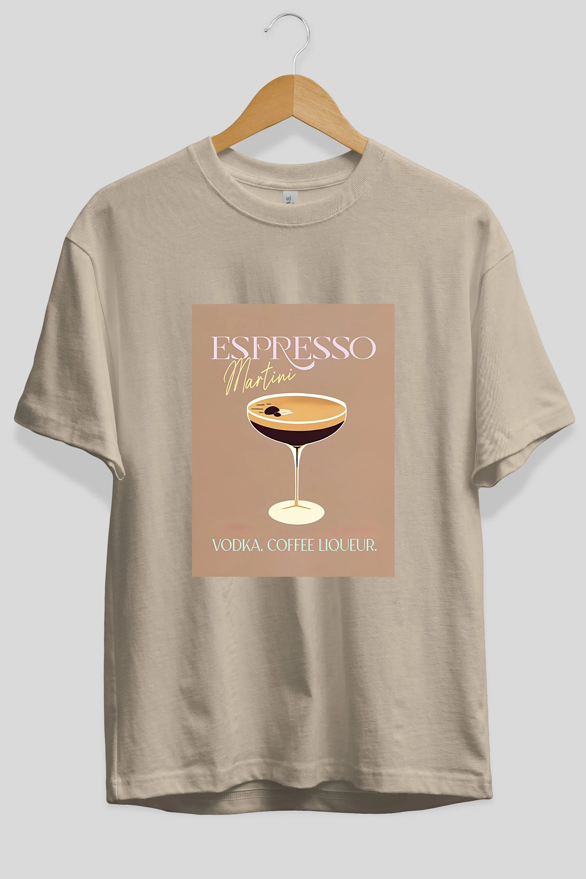 Espresso Martini Cocktail Ön Baskılı Oversize t-shirt Erkek Kadın Unisex %100 Pamuk Bisiklet Yaka tişort