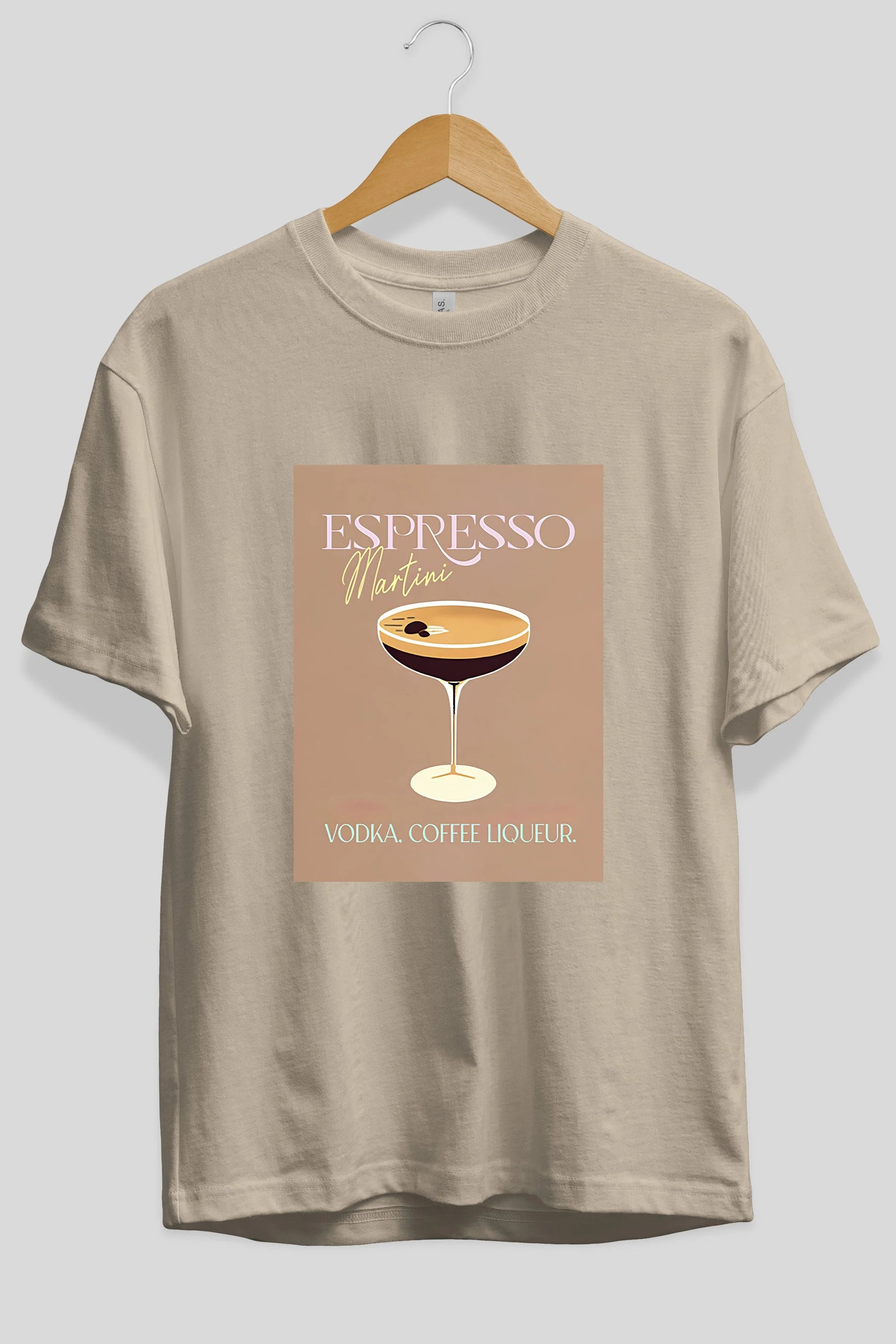Espresso Martini Cocktail Ön Baskılı Oversize t-shirt Erkek Kadın Unisex %100 Pamuk Bisiklet Yaka tişort