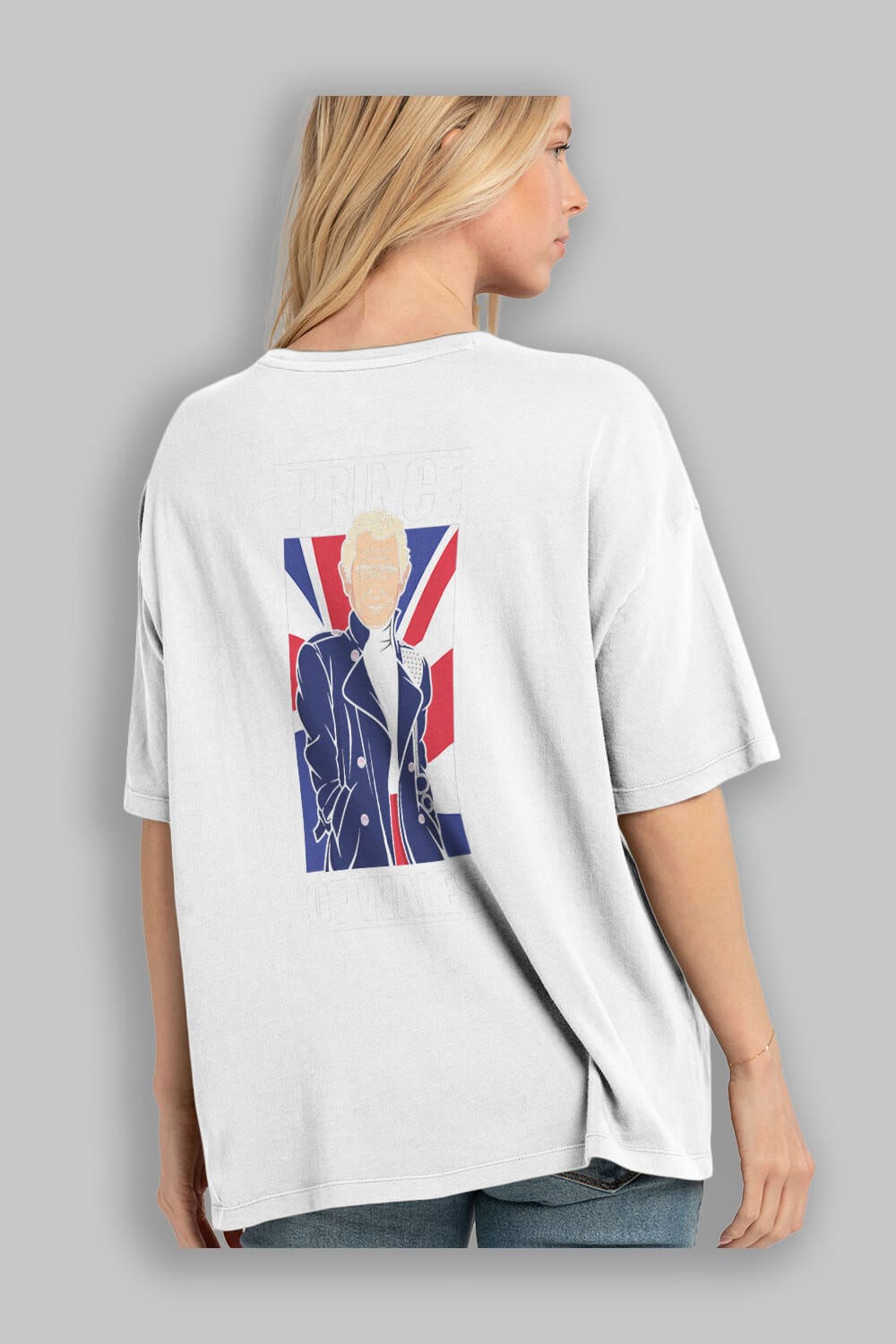 Prince Charles Arka Baskılı Oversize t-shirt Erkek Kadın Unisex %100 Pamuk tişort
