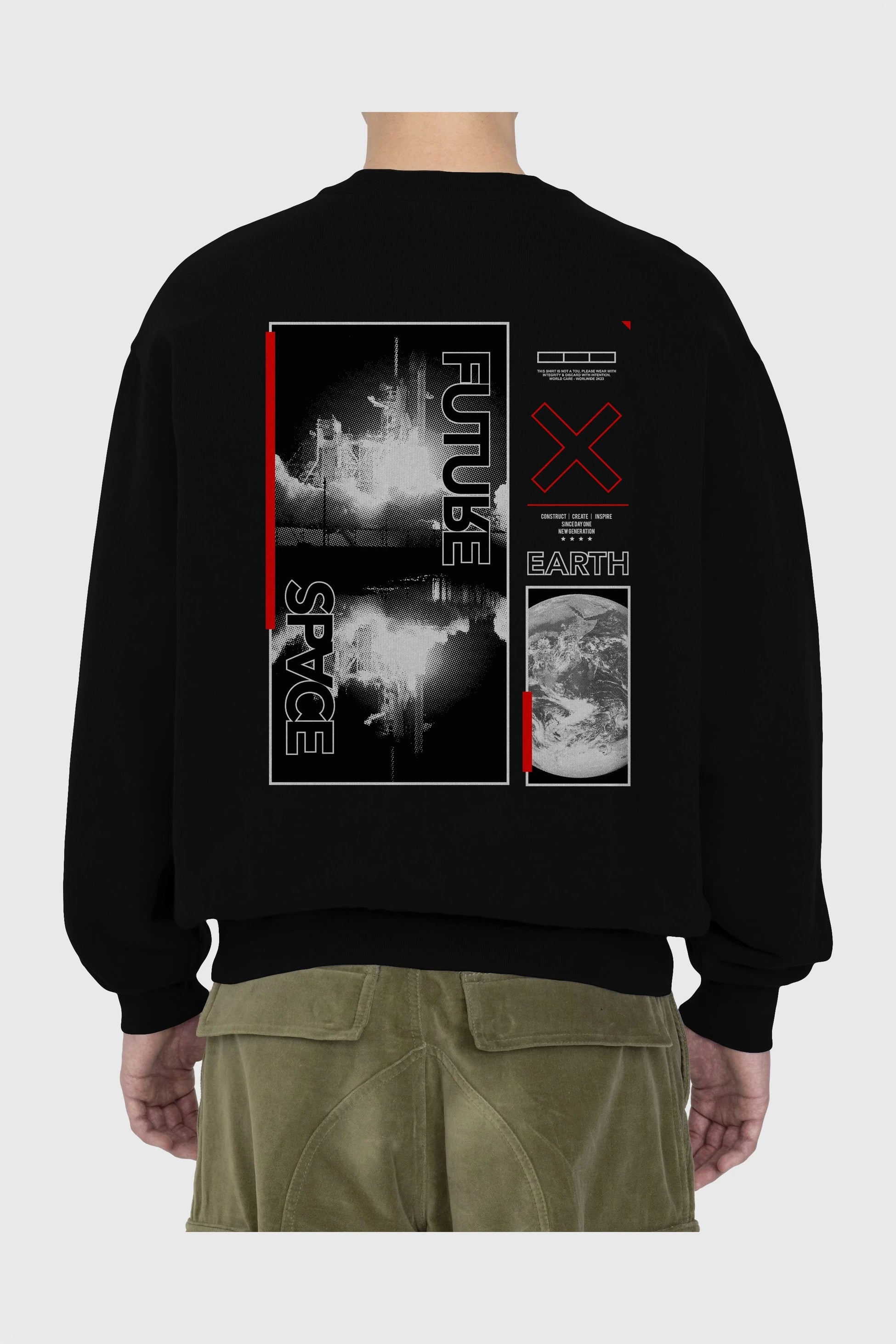 Future Space Arka Baskılı Oversize Sweatshirt Erkek Kadın Unisex