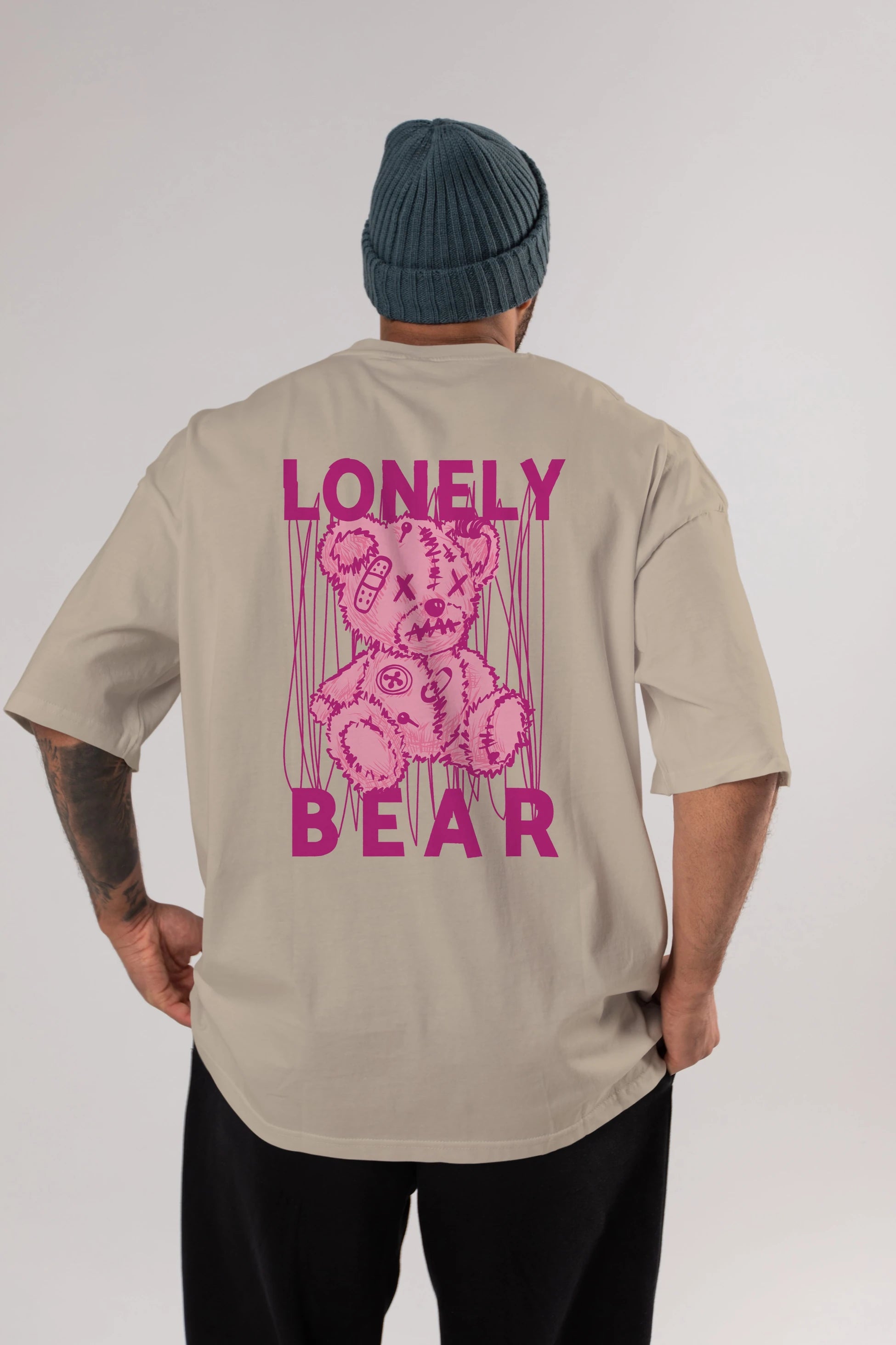 Lonely Bear Arka Baskılı Oversize t-shirt Erkek Kadın Unisex
