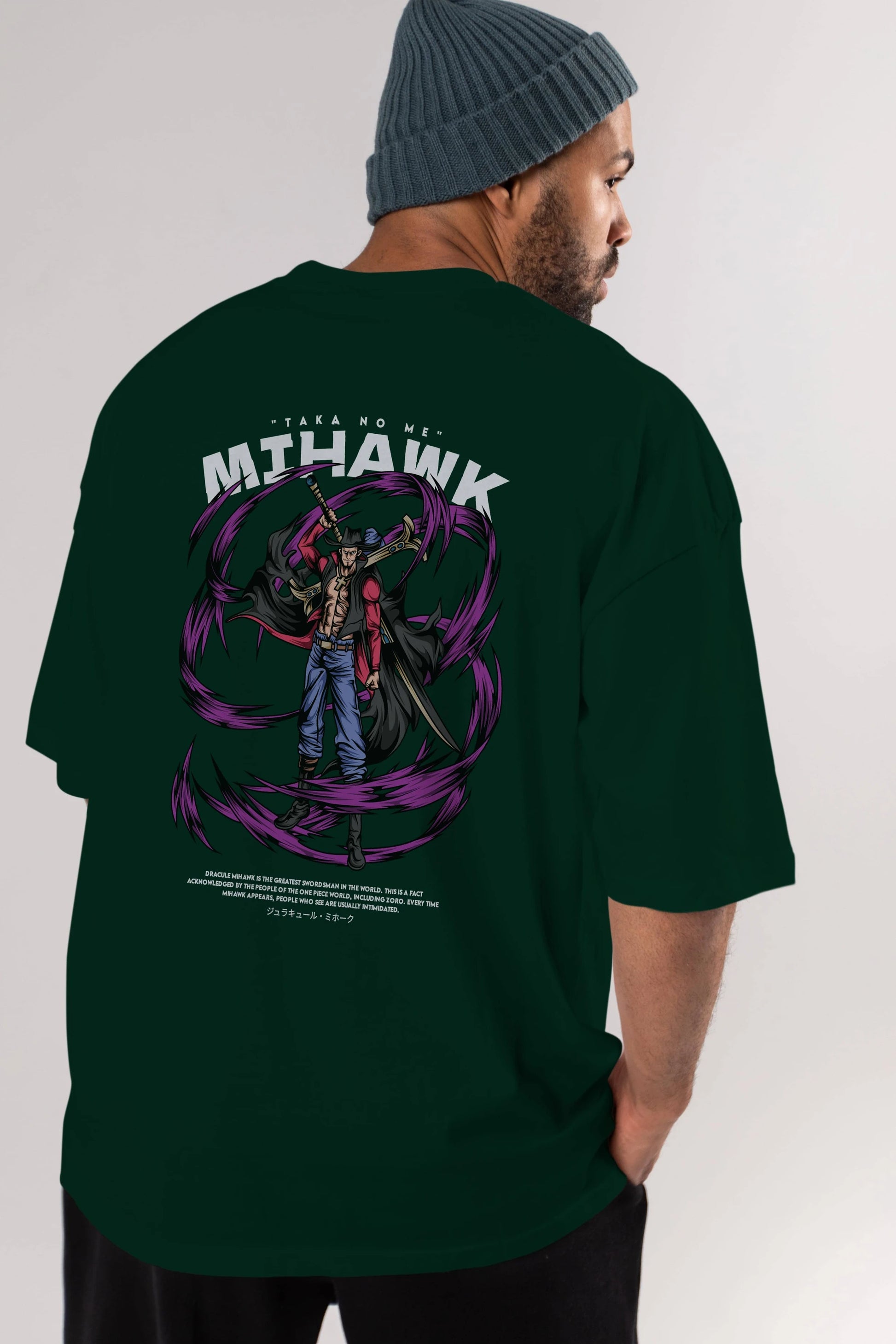 Mihawk Anime Arka Baskılı Oversize t-shirt Erkek Kadın Unisex