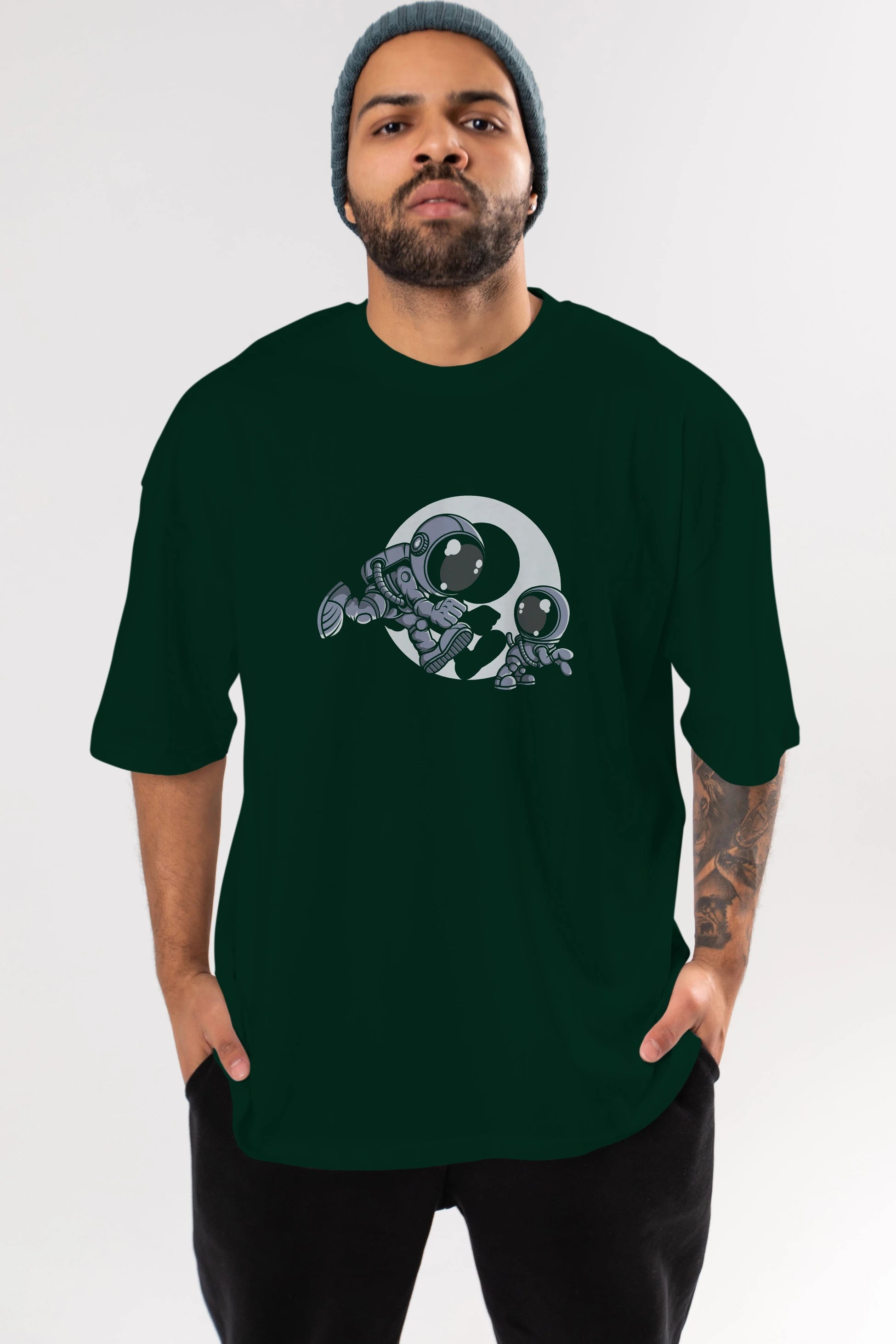 Astronaut And Little Dog Ön Baskılı Oversize t-shirt Erkek Kadın Unisex
