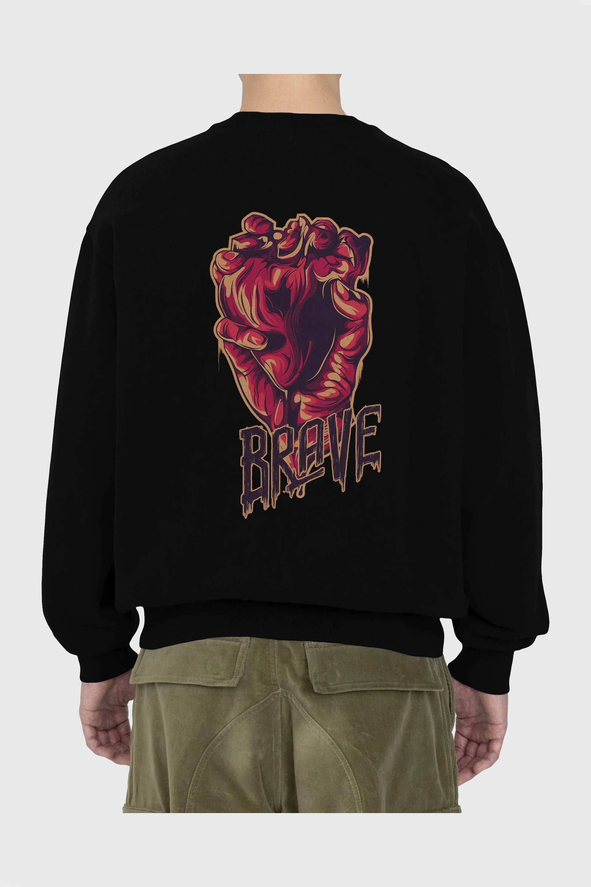 Brave Streetwear Arka Baskılı Oversize Sweatshirt Erkek Kadın Unisex