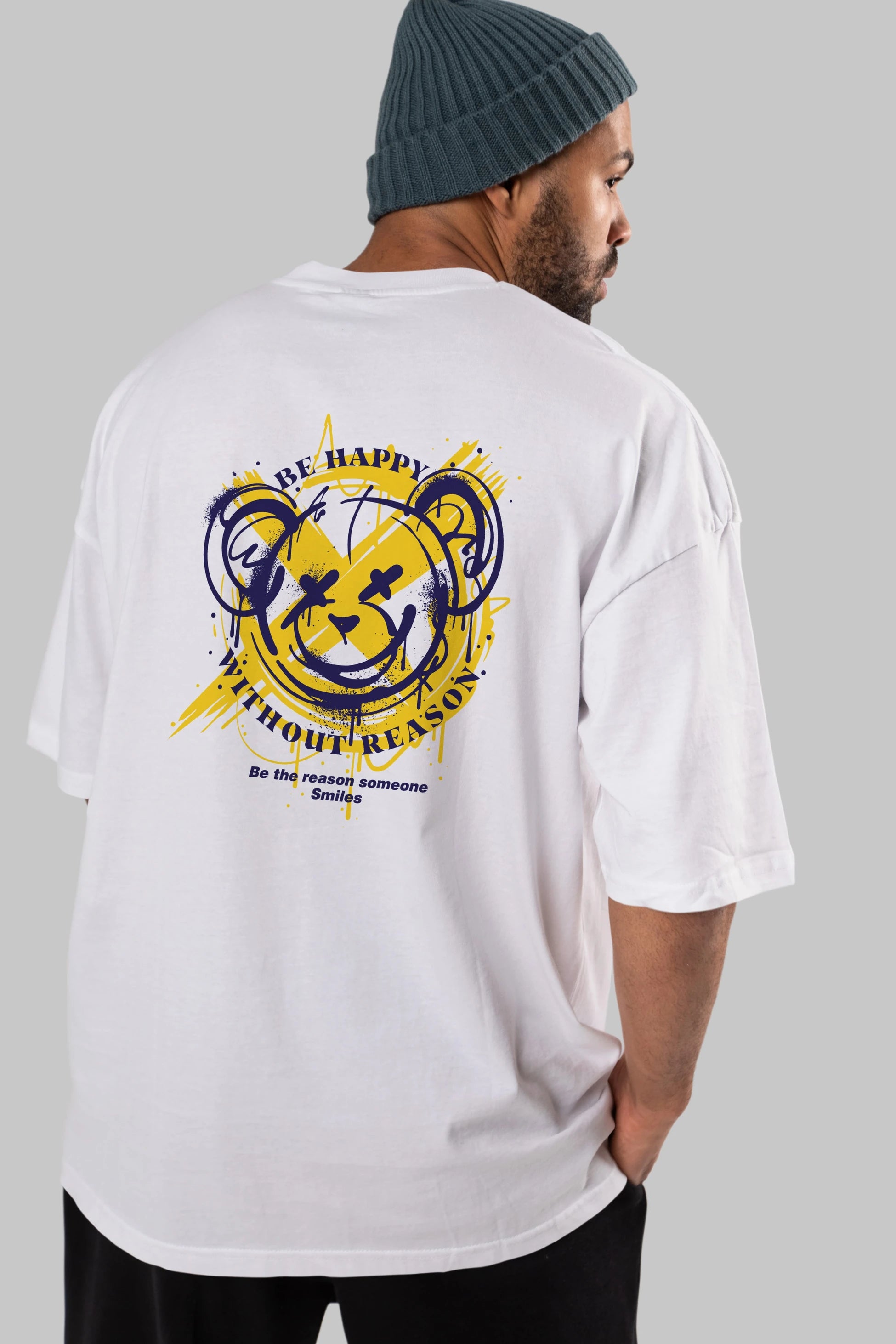Be Happy Bear 2 Arka Baskılı Oversize t-shirt Erkek Kadın Unisex