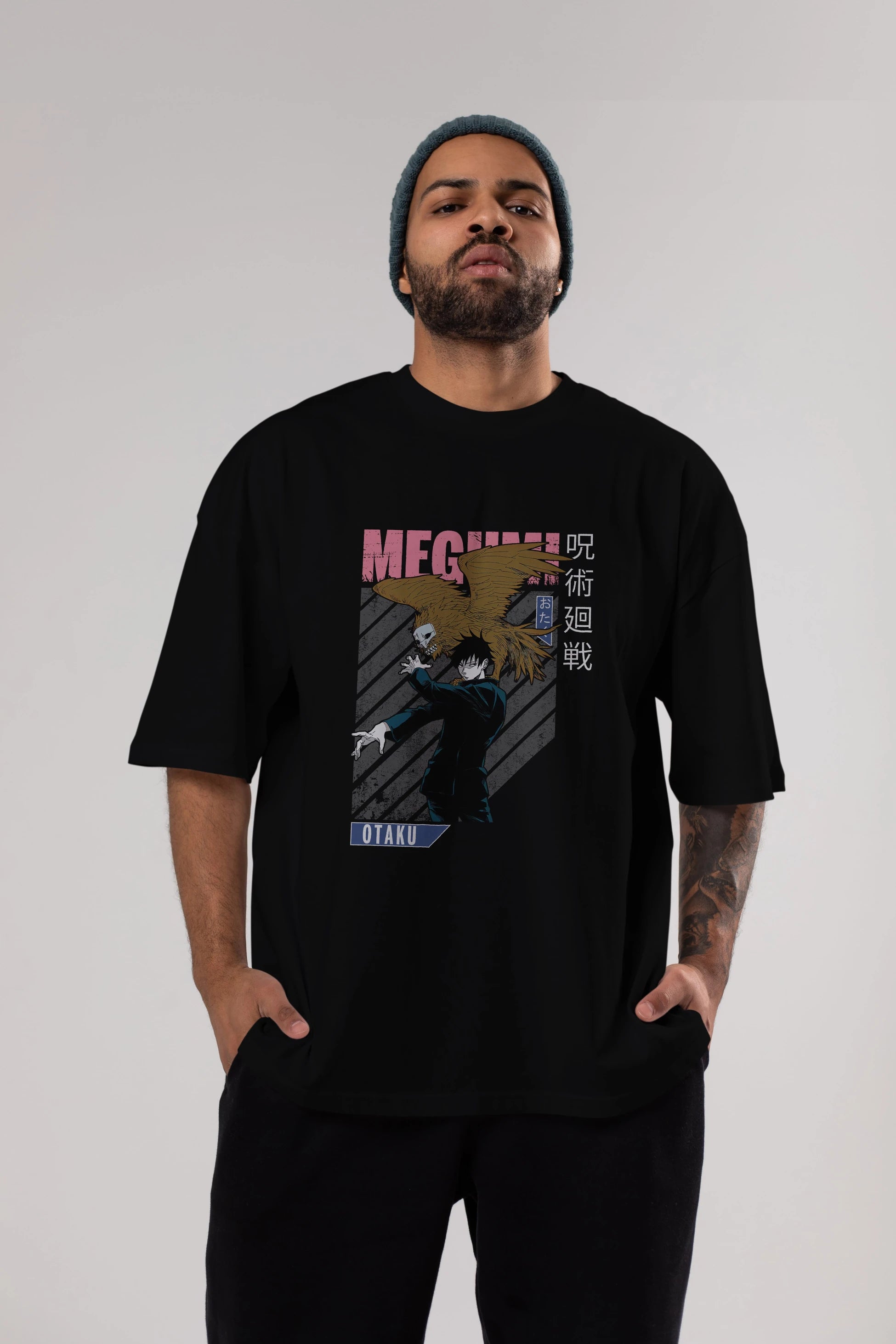 Megumi Fushiguro 2 Anime Ön Baskılı Oversize t-shirt %100 pamuk Erkek Kadın Unisex