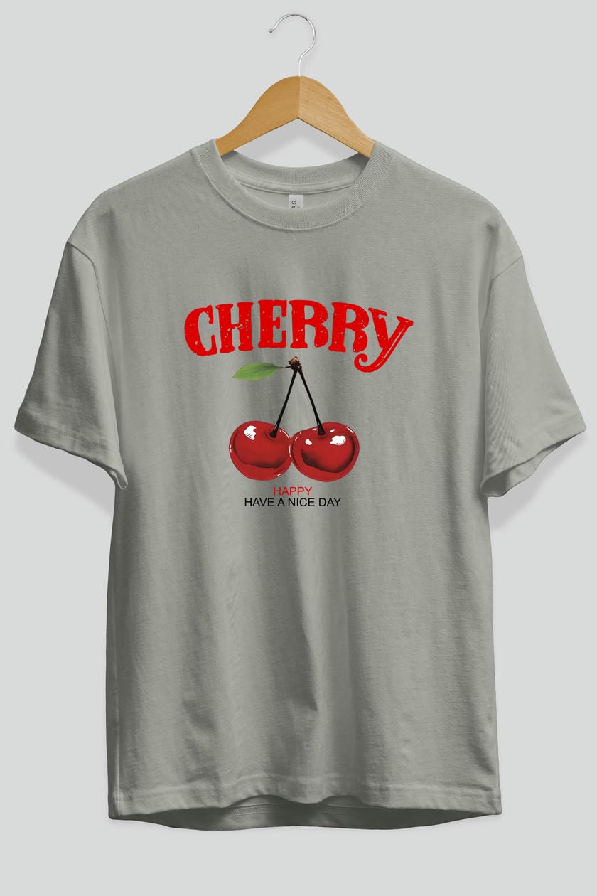 Cherry Cherries 5 Ön Baskılı Oversize t-shirt Erkek Kadın Pamuk Bisiklet Yaka tişort