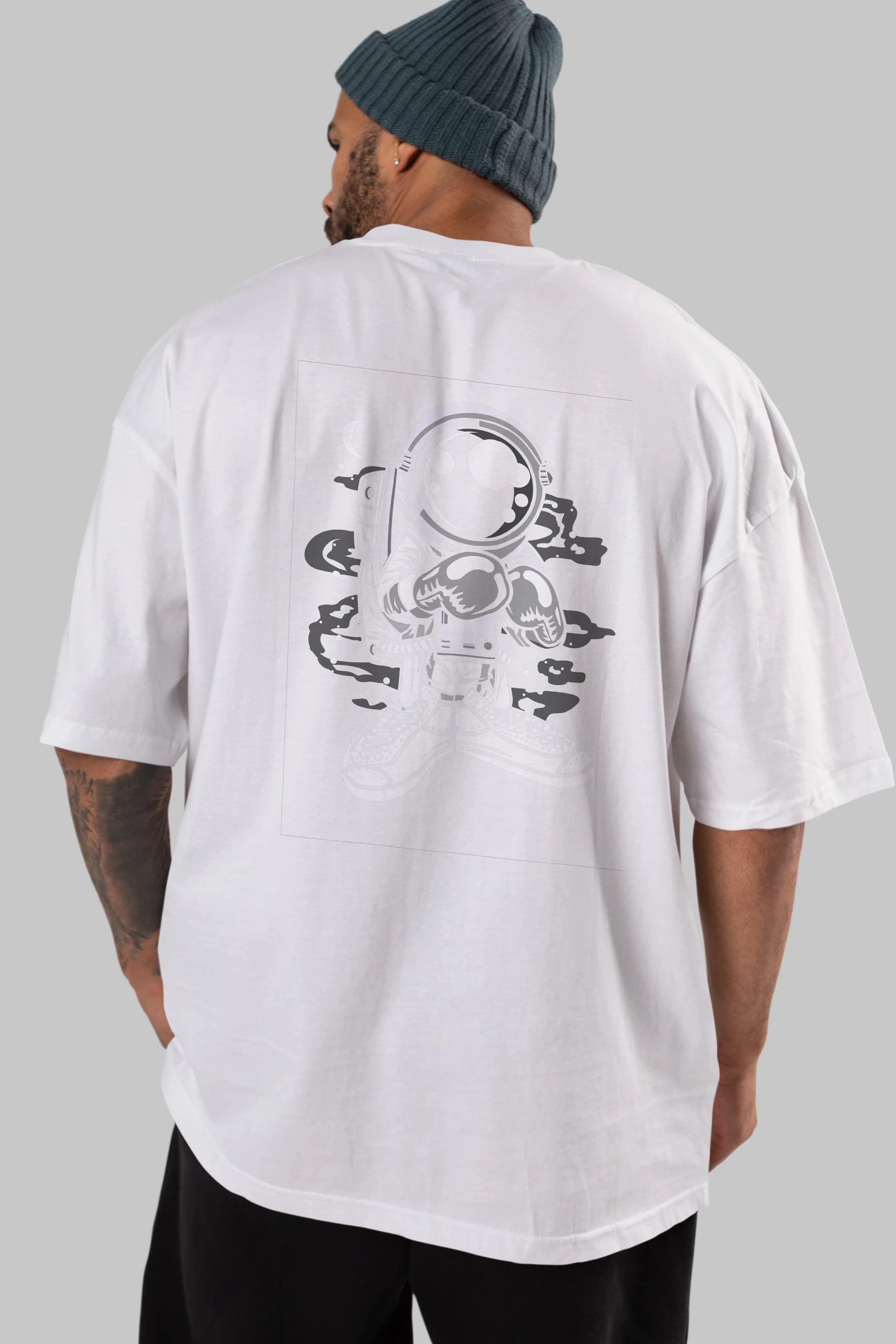 Astronaut Boxer Arka Baskılı Oversize t-shirt Erkek Kadın Unisex