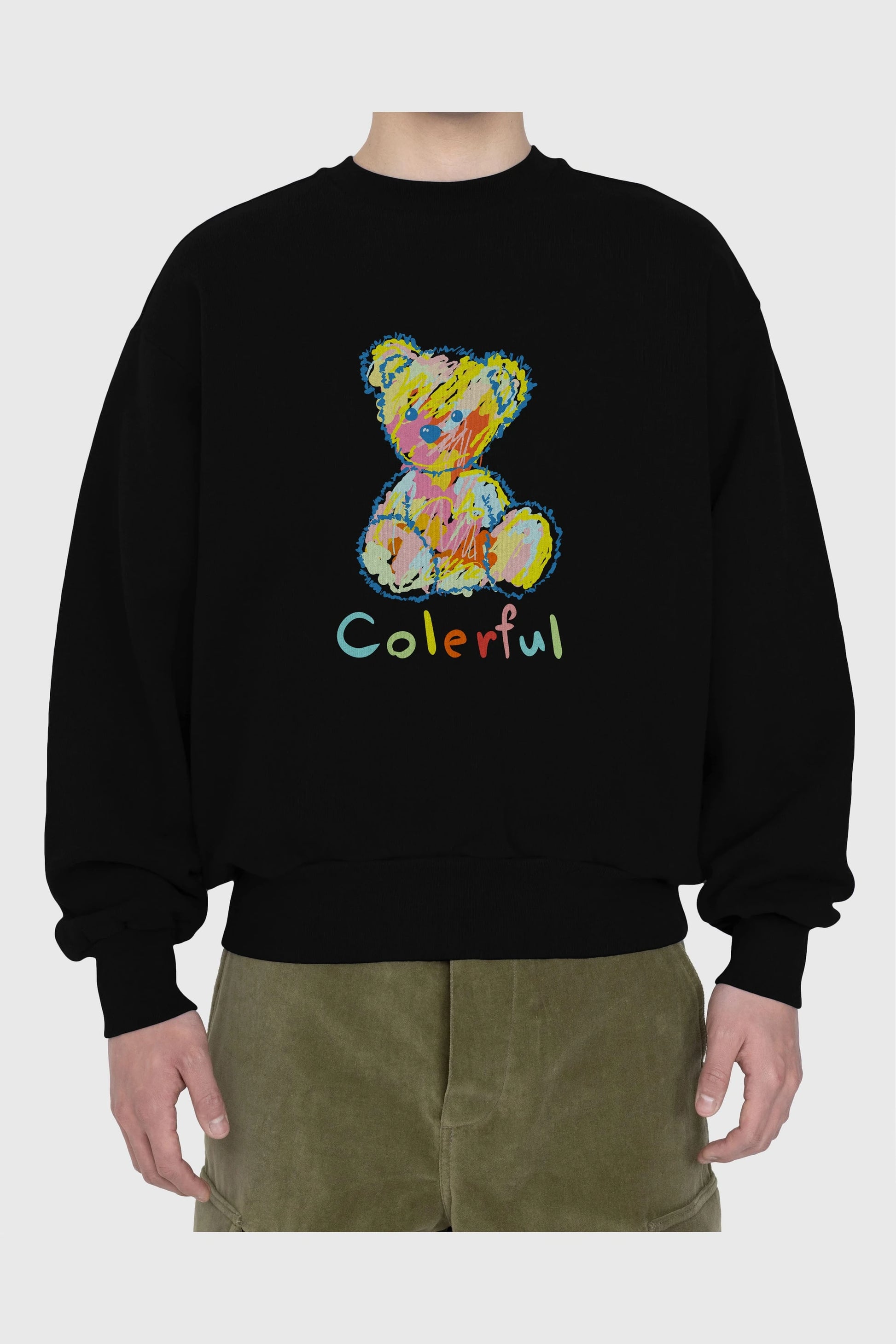 Colerful Bear Ön Baskılı Oversize Sweatshirt Erkek Kadın Unisex