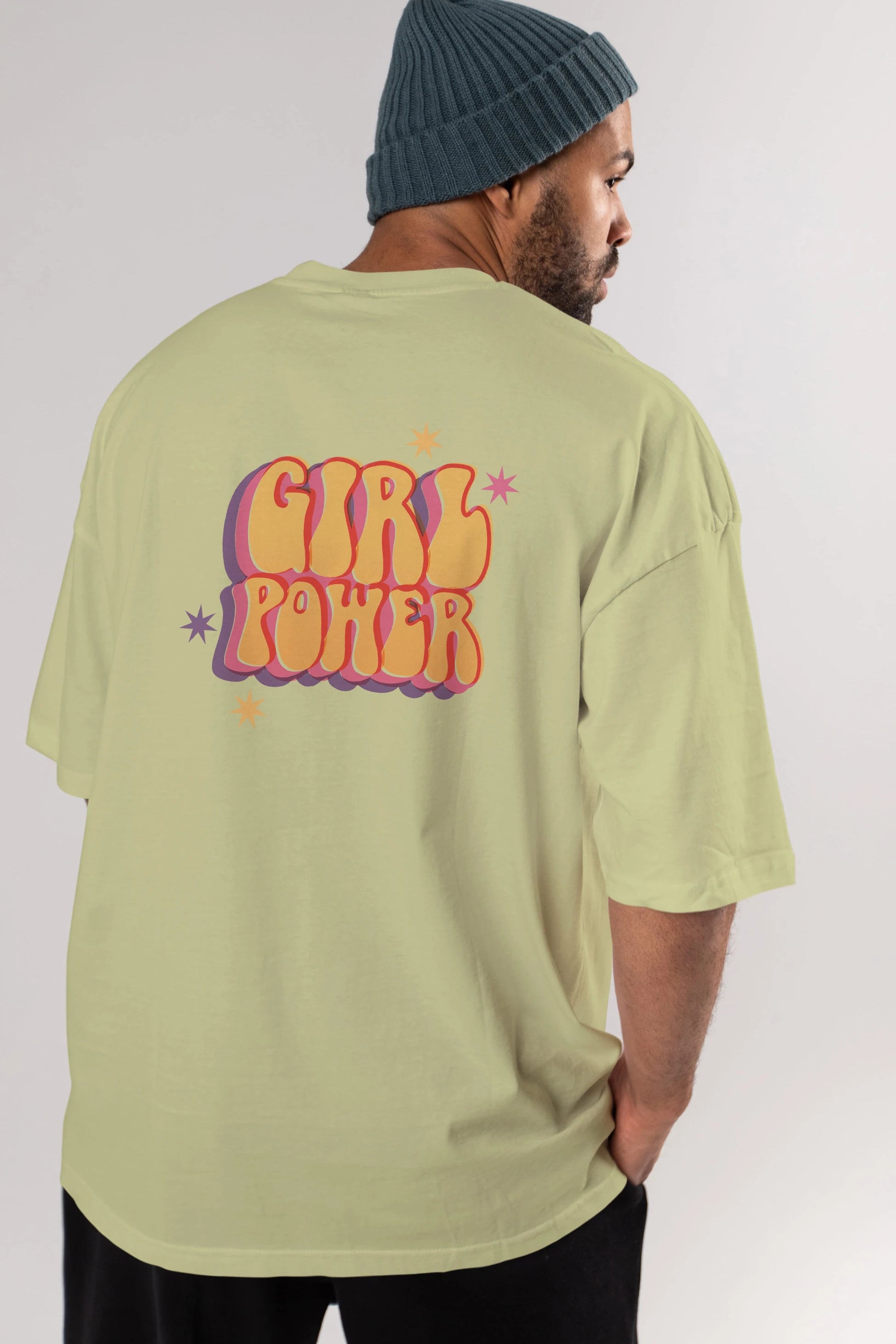 Girl Power Yazılı Arka Baskılı Oversize t-shirt Erkek Kadın Unisex