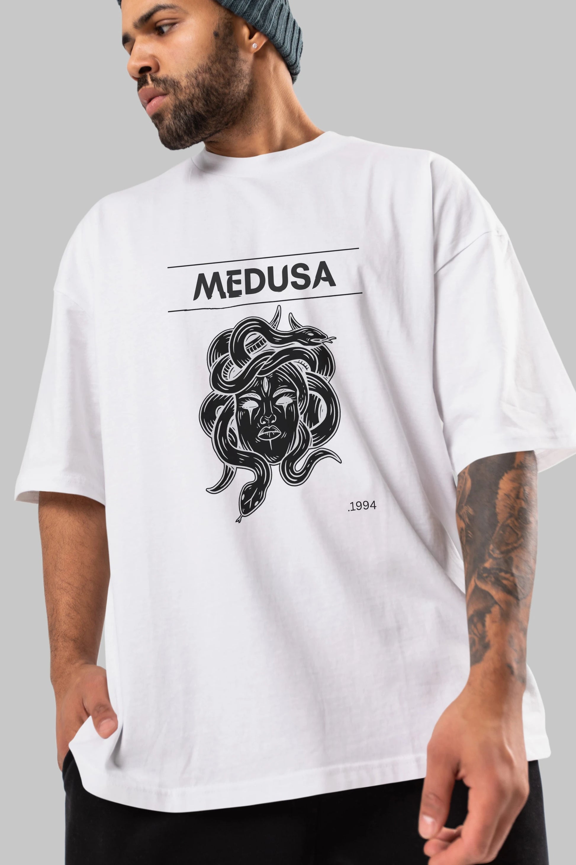 Medusa Ön Baskılı Oversize t-shirt Erkek Kadın Unisex
