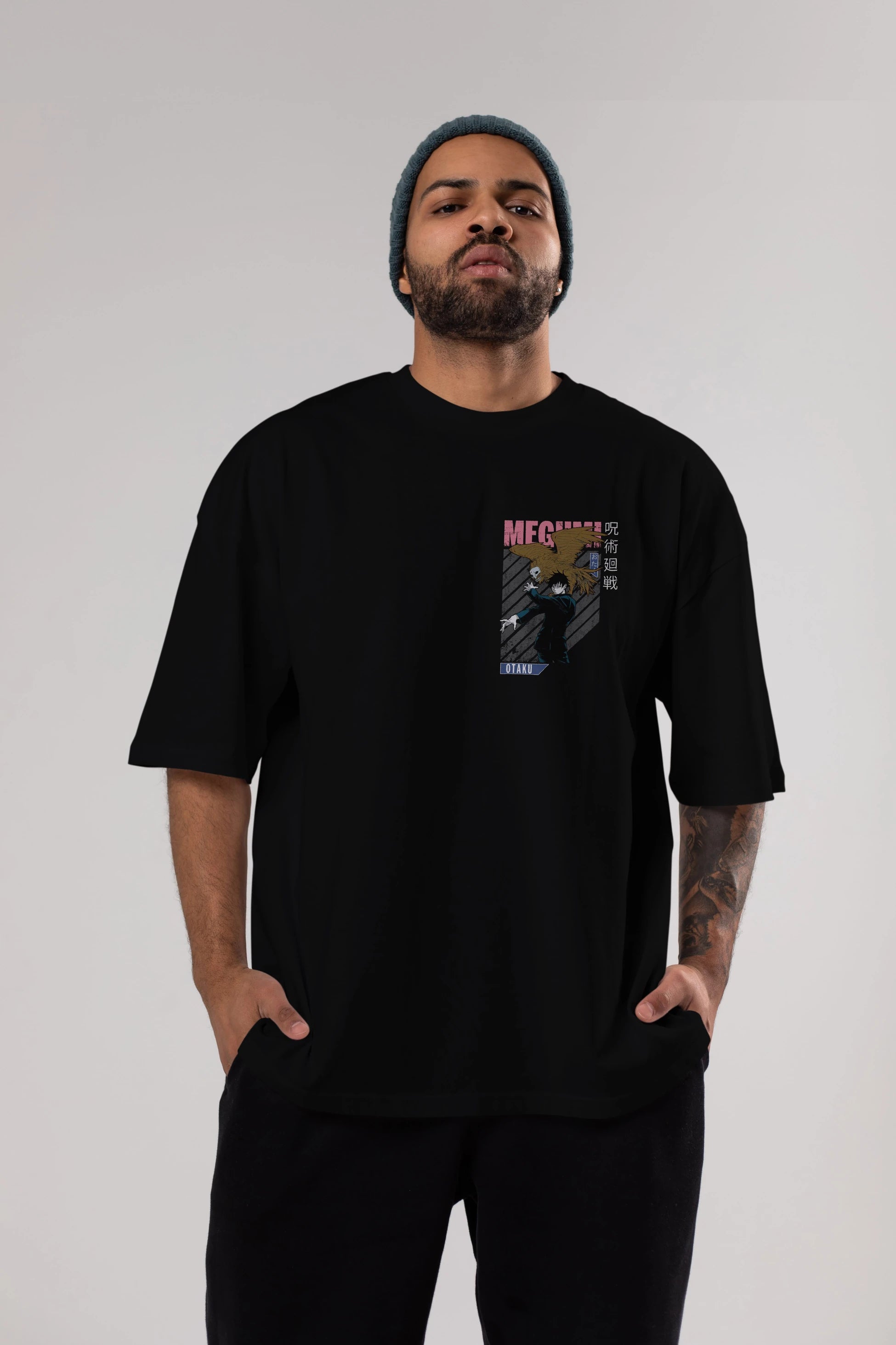 Megumi Fushiguro 2 Ön Sol Baskılı Oversize t-shirt Erkek Kadın Unisex %100 Pamuk Bisiklet Yaka tişort