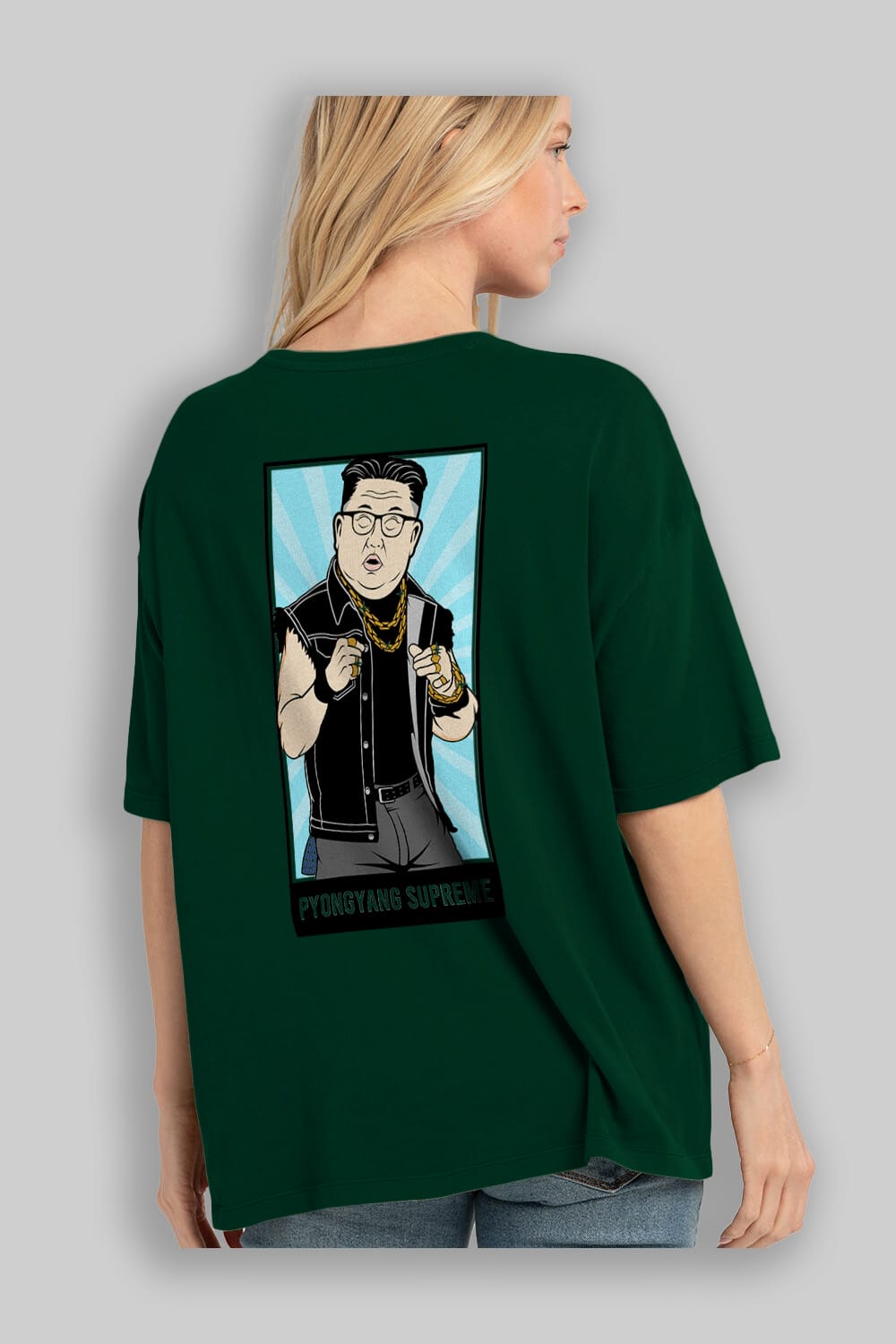 Kim Jong Un Pyongyang Supreme Arka Baskılı Oversize t-shirt Erkek Kadın Unisex %100 Pamuk tişort