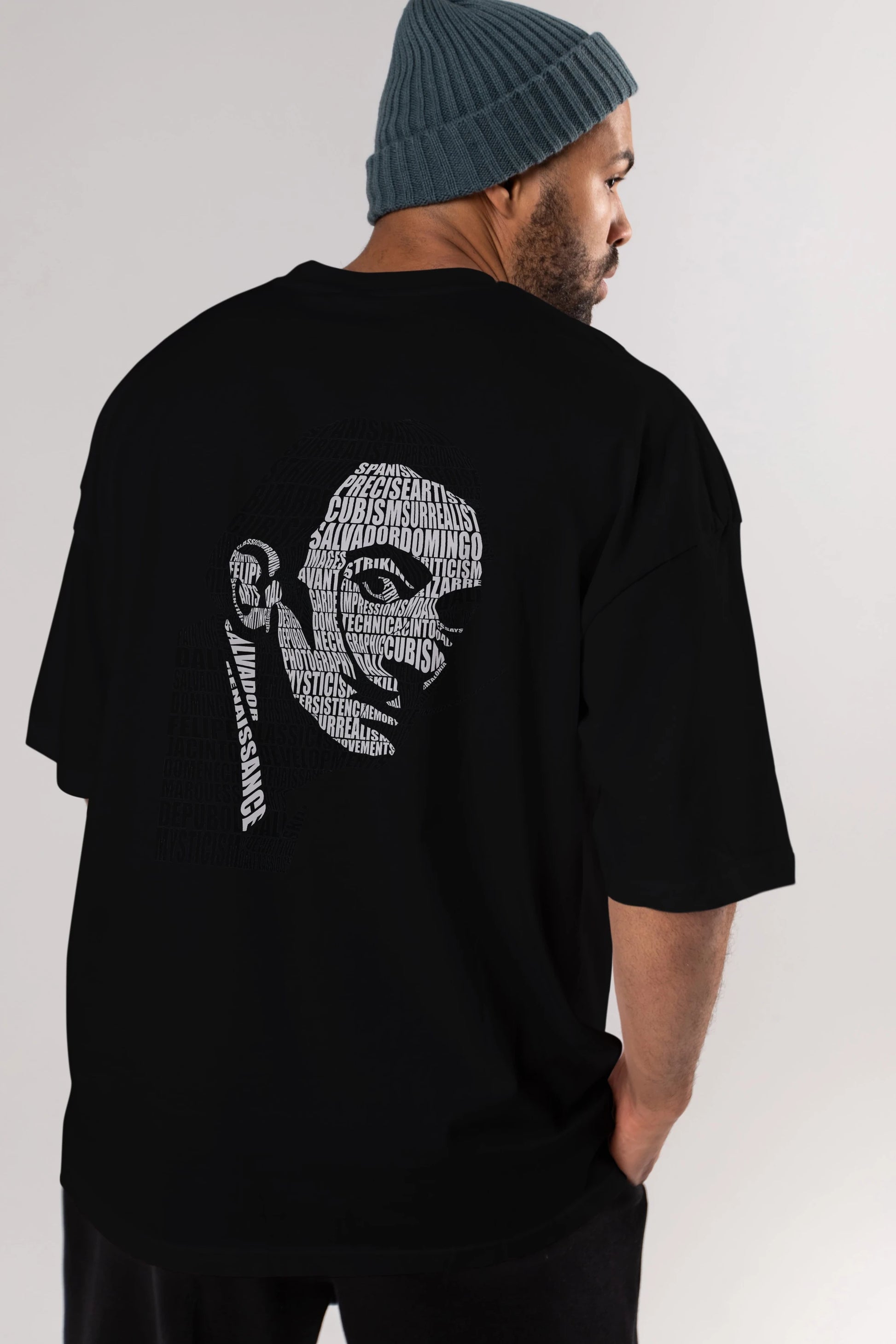 Salvador Dali Calligram Arka Baskılı Oversize t-shirt %100 pamuk Erkek Kadın Unisex
