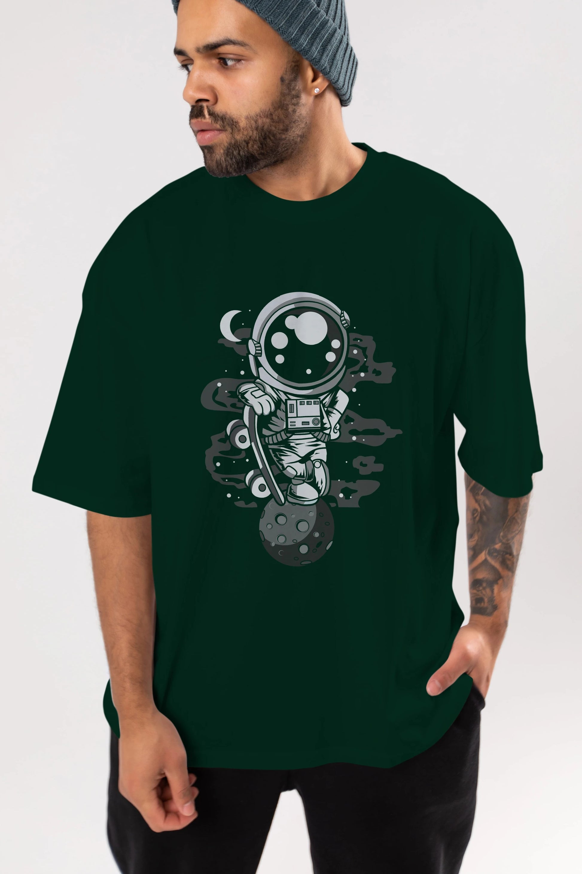 Astronaut Skater Boy Ön Baskılı Oversize t-shirt Erkek Kadın Unisex