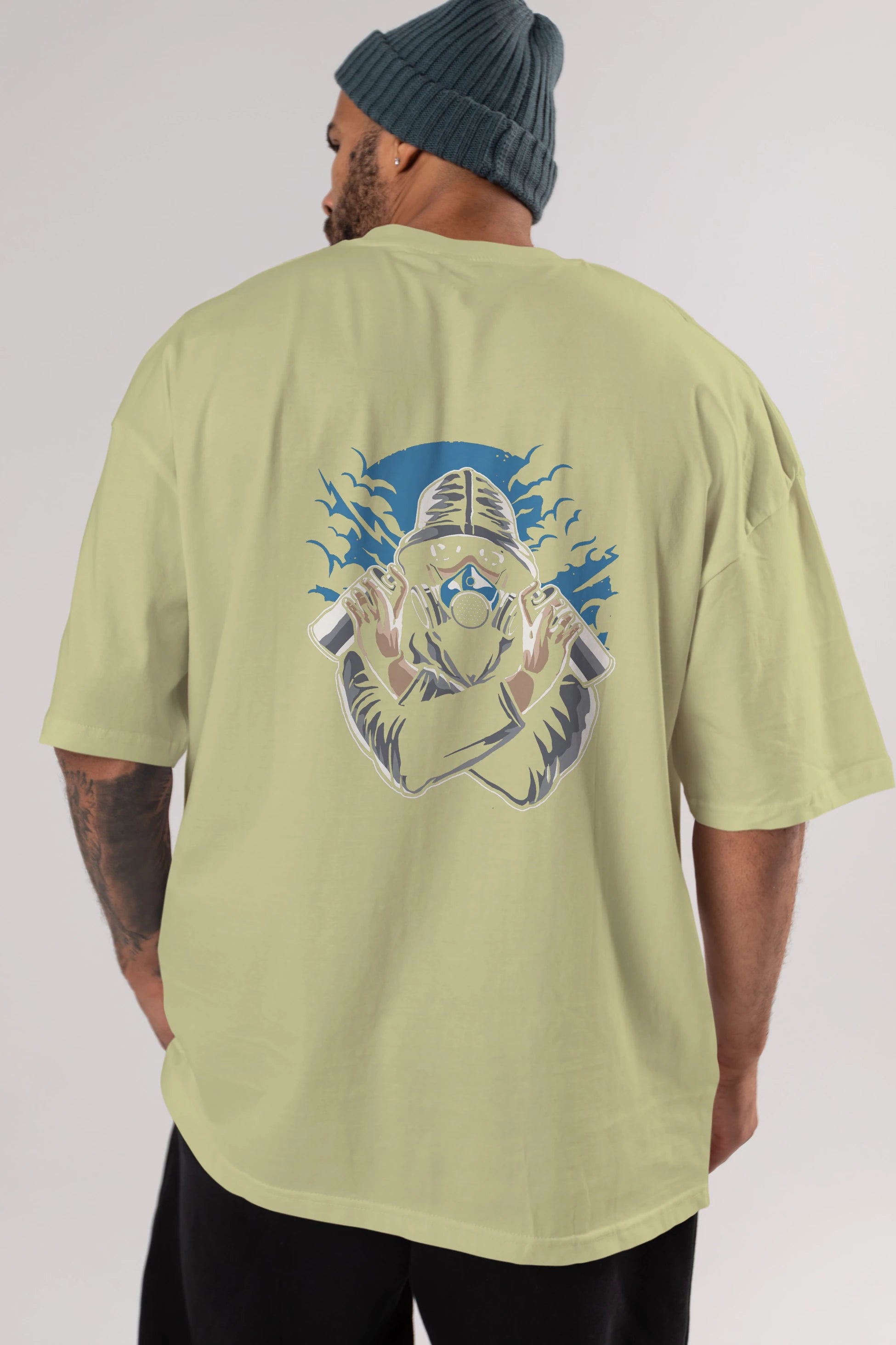 Graffiti Gasmask Arka Baskılı Oversize t-shirt Erkek Kadın Unisex %100 Pamuk