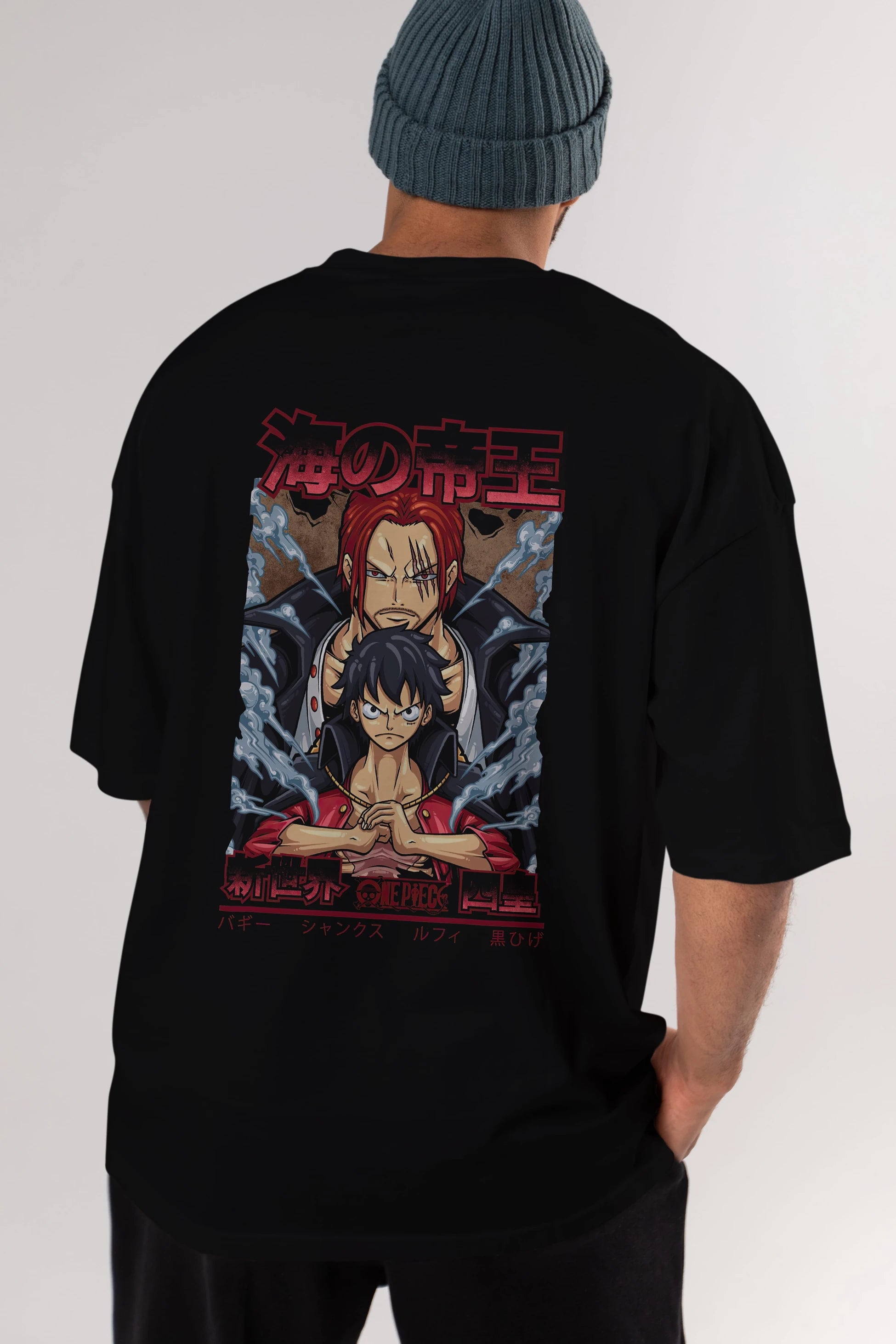 MONKEY D. LUFF and SHANKS Anime Arka Baskılı Oversize t-shirt Erkek Kadın Unisex