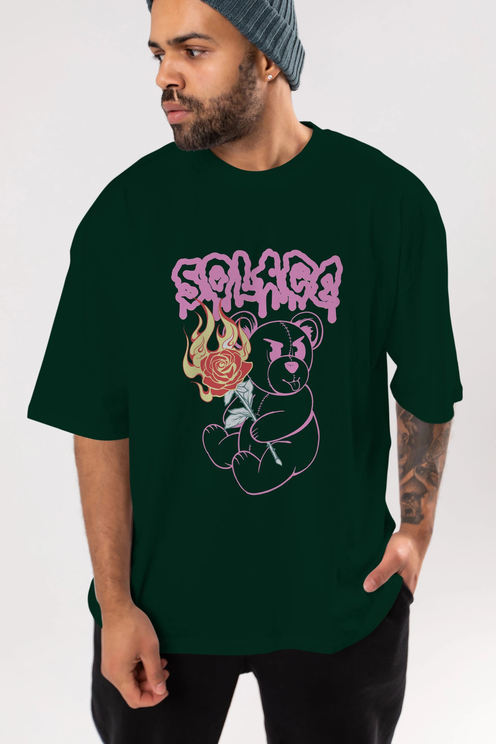 Solage Bear Ön Baskılı Oversize t-shirt Erkek Kadın Unisex