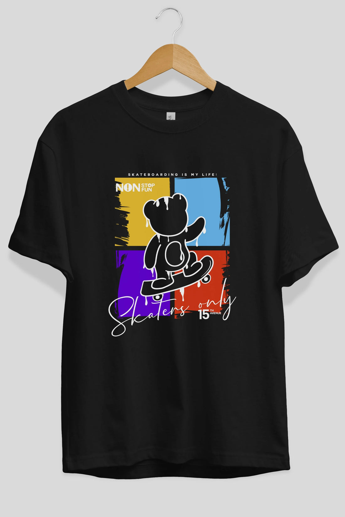 Skaters Only Bear Ön Baskılı Oversize t-shirt Erkek Kadın Unisex