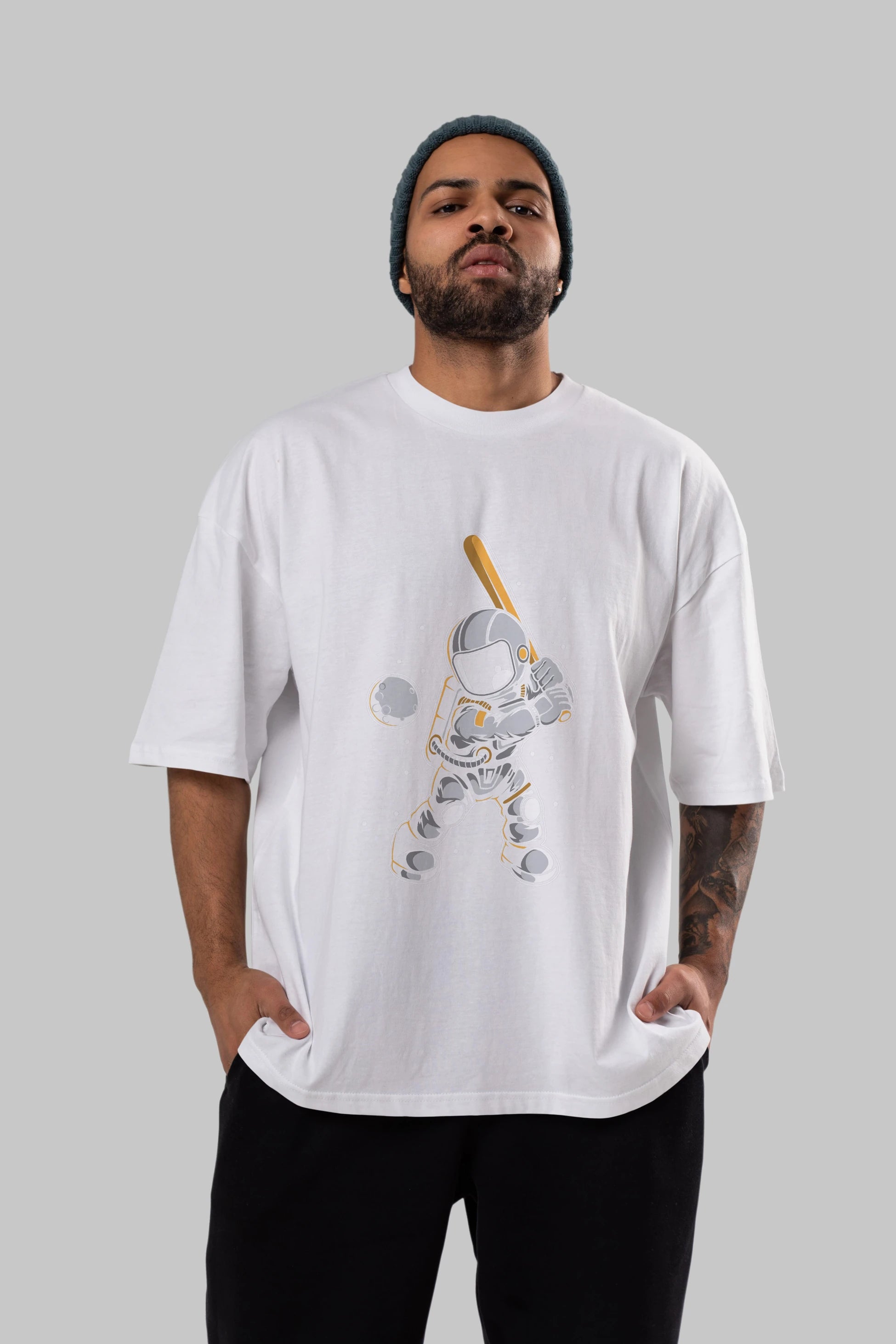 Astronaut Baseball Ön Baskılı Oversize t-shirt Erkek Kadın Unisex