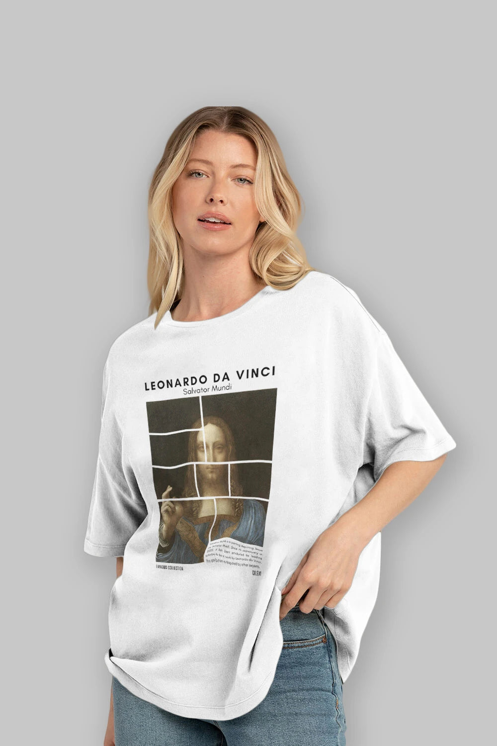 Salvador Mundi ön Baskılı Oversize t-shirt Erkek Kadın Bisiklet Yaka Pamuk tişort