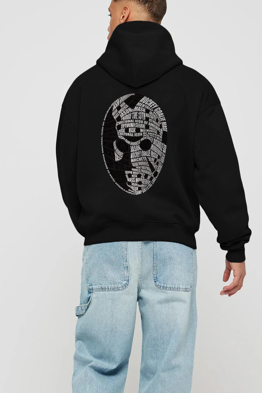 Jason Voorhees Calligram Arka Baskılı Hoodie Oversize Kapüşonlu Sweatshirt Erkek Kadın Unisex