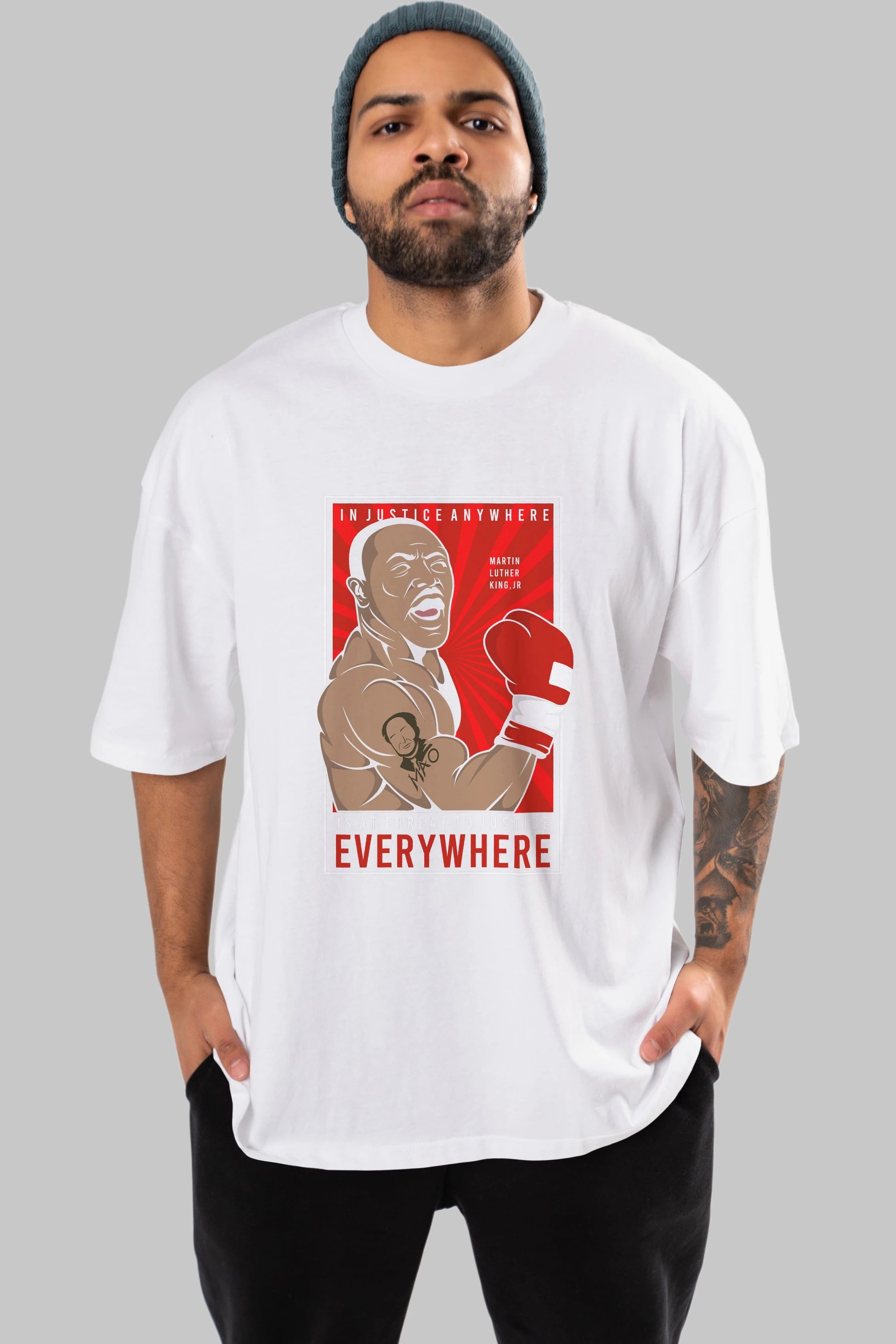 Luther King Boxer Ön Baskılı Oversize t-shirt Erkek Kadın Unisex %100 Pamuk tişort