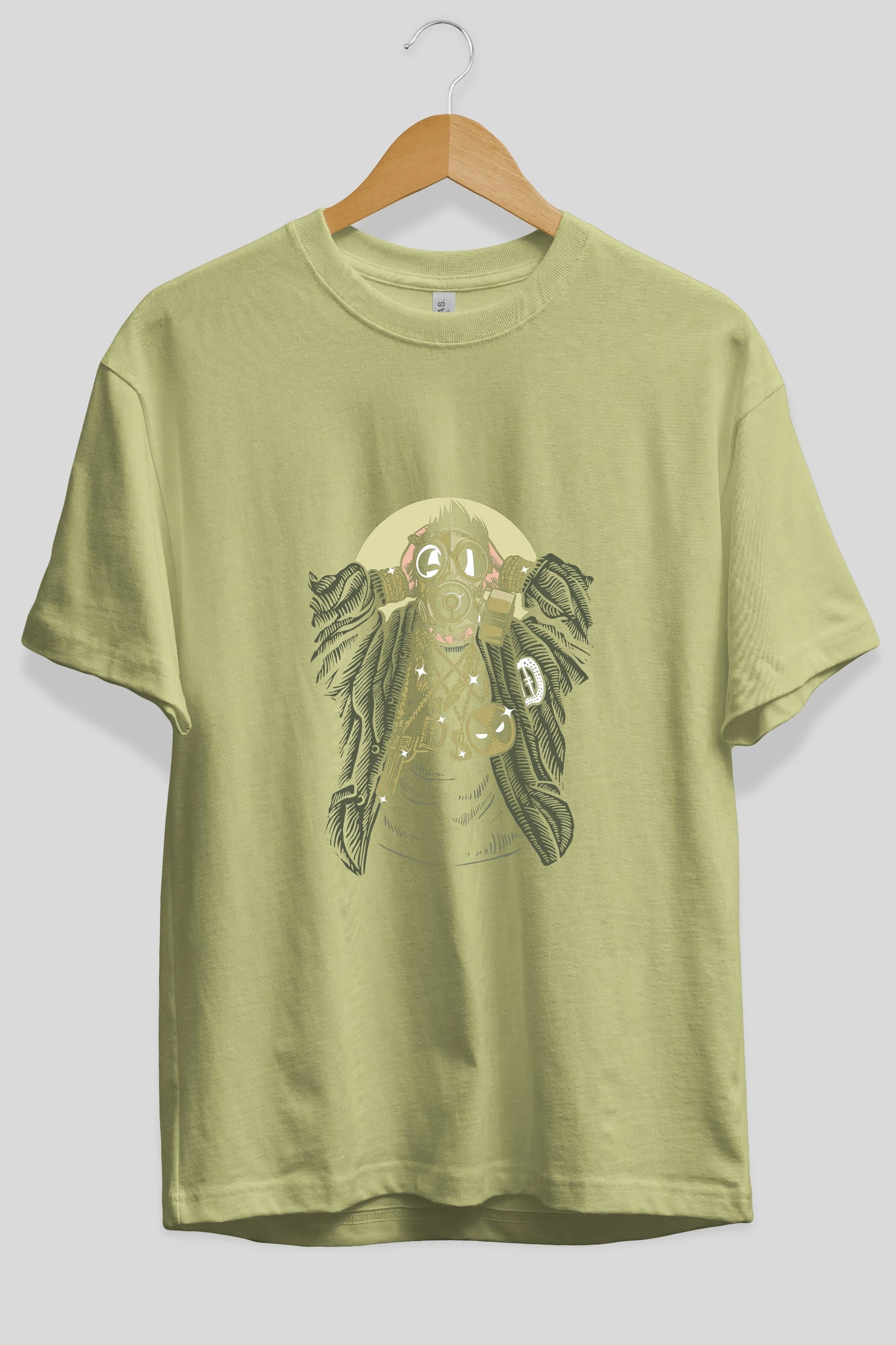 Gasmask Gangsta Ön Baskılı Oversize t-shirt Erkek Kadın Unisex %100 Pamuk tişort