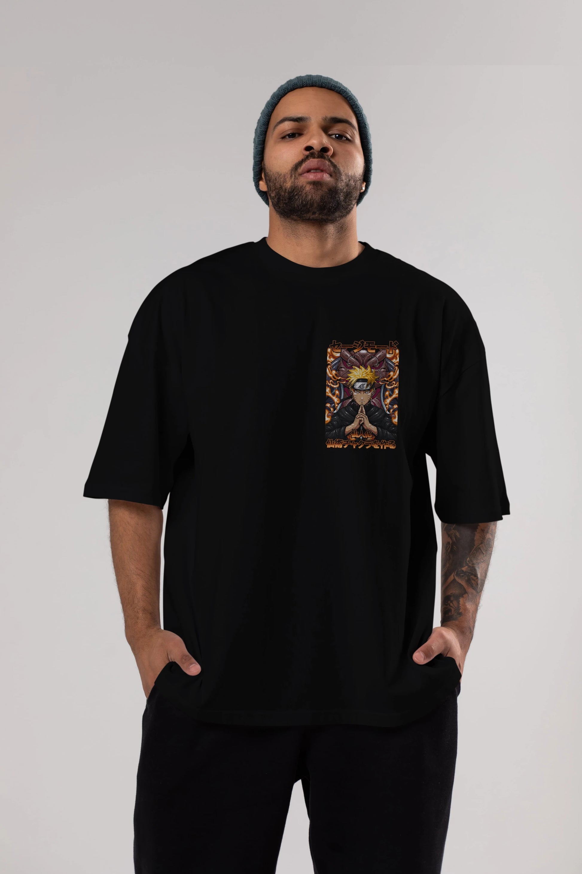 NARUTO (10) Ön Sol Baskılı Oversize t-shirt Erkek Kadın Unisex %100 Pamuk Bisiklet Yaka tişort