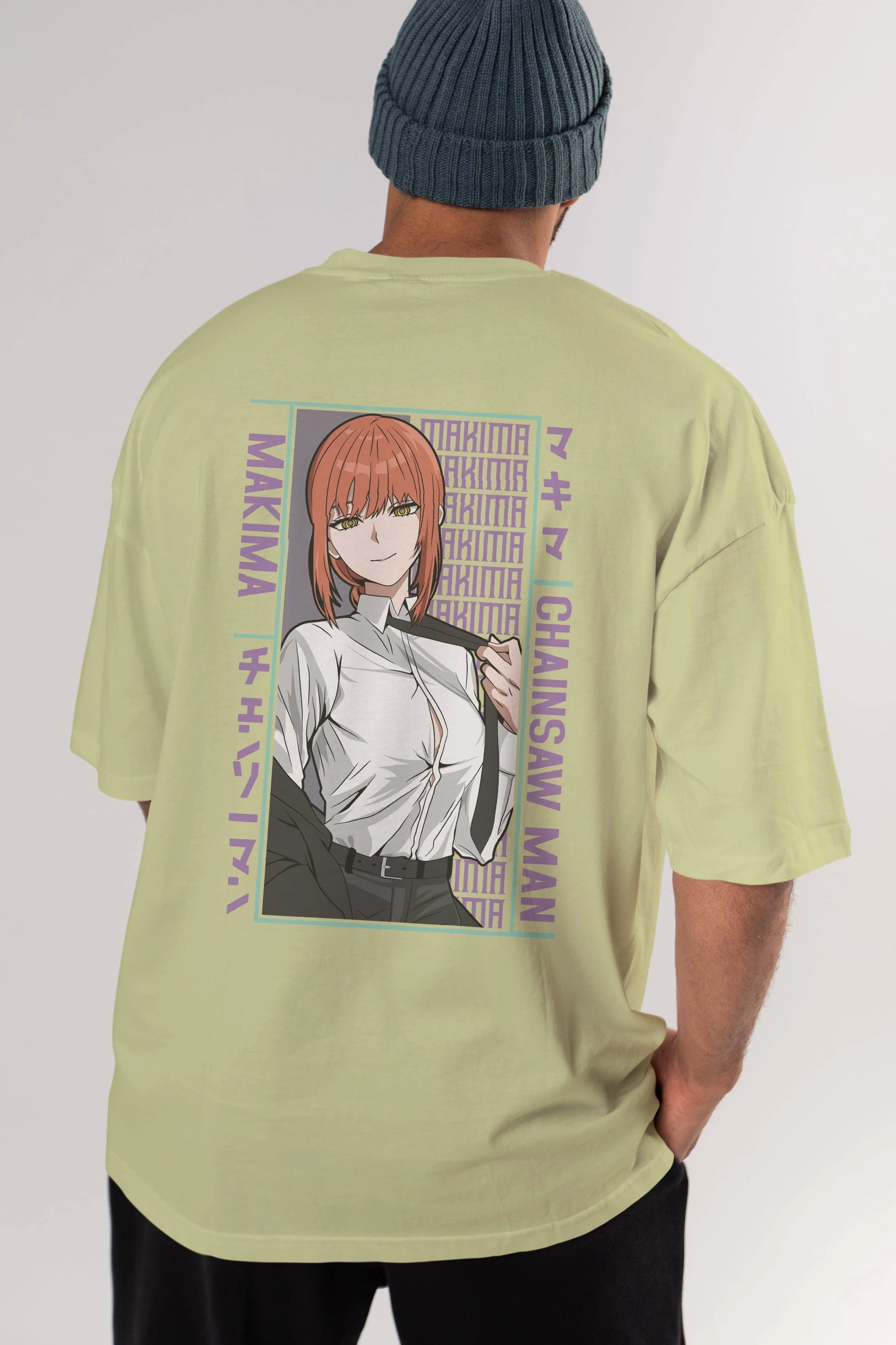 Makima Chain Saw Man Anime Arka Baskılı Oversize t-shirt Erkek Kadın Unisex