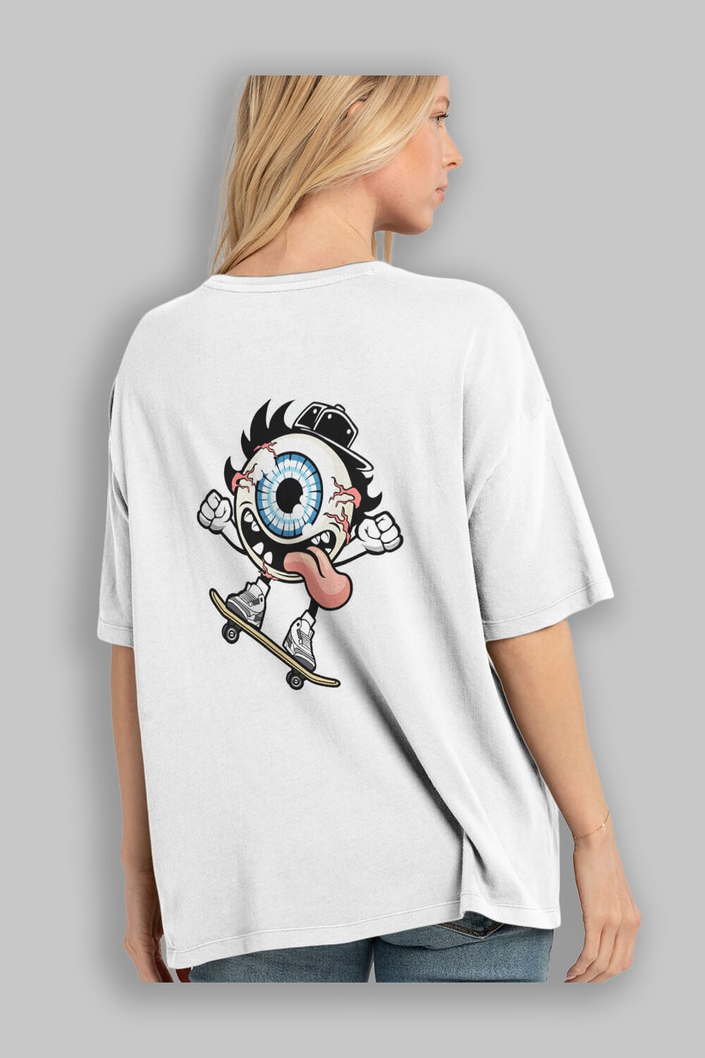 Eye Ball Skater Arka Baskılı Oversize t-shirt Erkek Kadın Unisex %100 Pamuk tişort