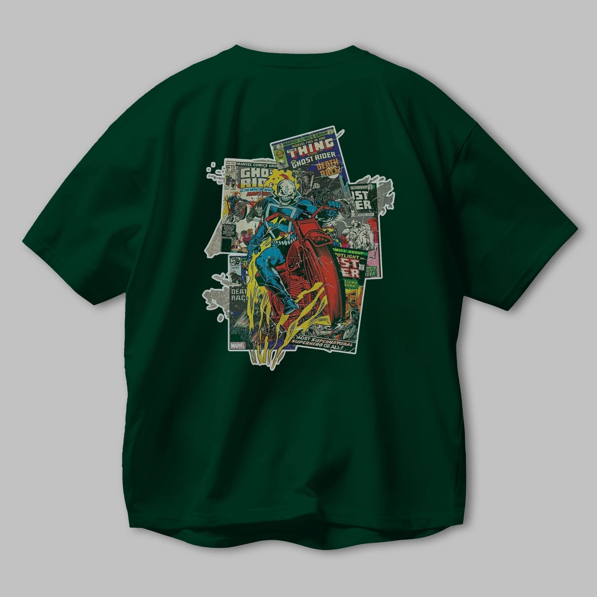 Ghost Rider Arka Baskılı Oversize t-shirt Erkek Kadın Unisex %100 Pamuk Bisiklet Yaka tişort