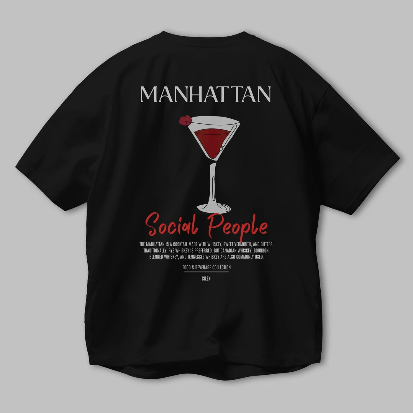 Manhattan Kokteyl Serisi Baskılı Oversize t-shirt Erkek Kadın Unisex %100 Pamuk Bisiklet Yaka tişort